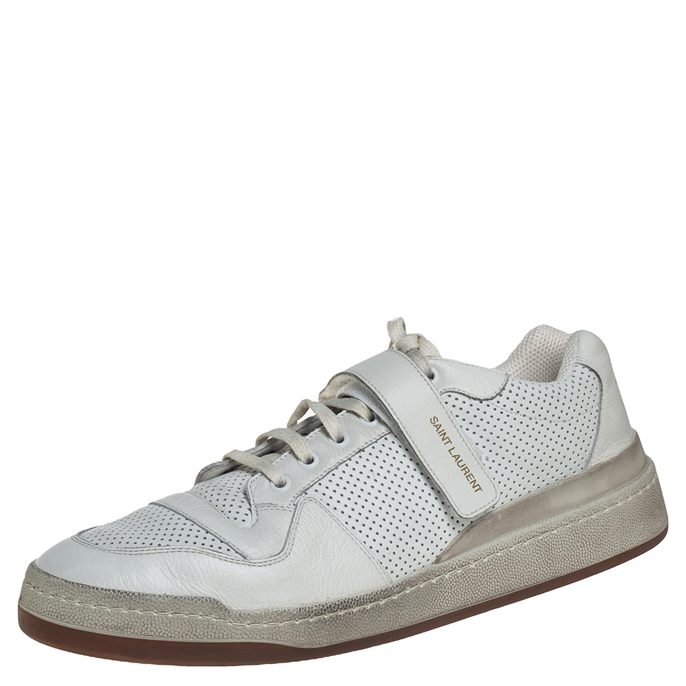 Saint Laurent White Perforated Leather SL24 Low top Sneakers Size 46