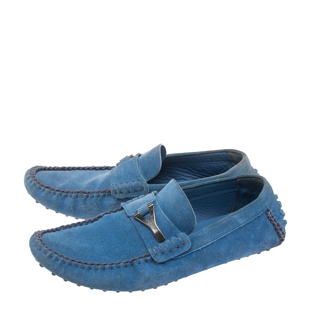 Saint Laurent Blue Suede Slip On Loafers Size 40.5