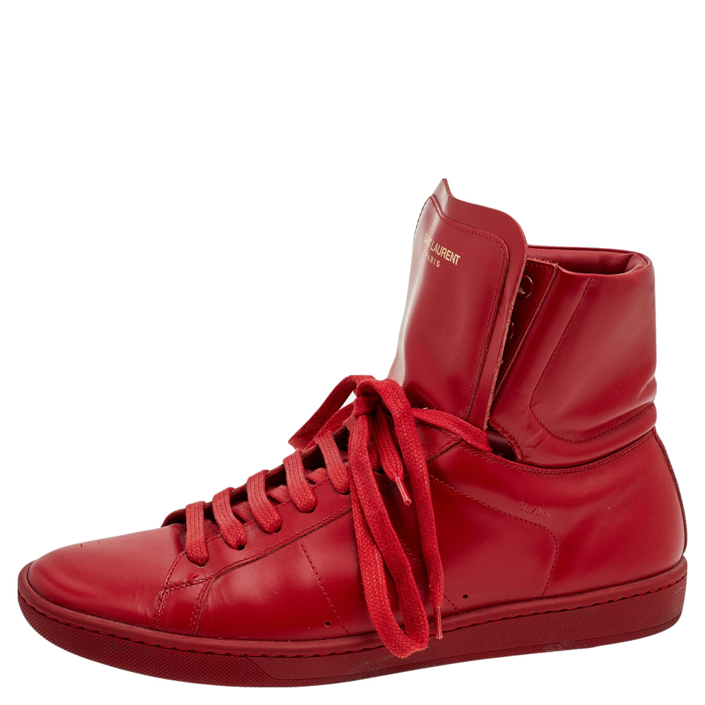 

Saint Laurent Red Leather Signature Court Classic SL/01H High Top Sneakers Size