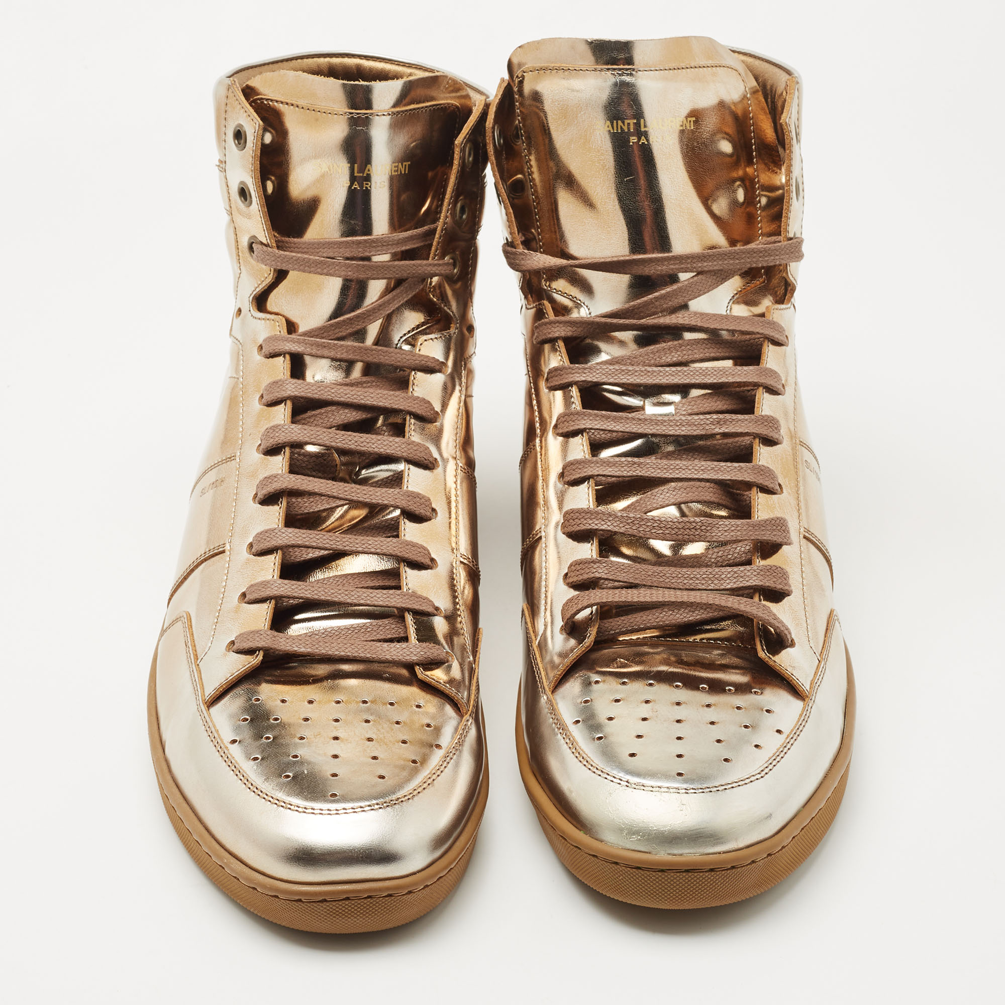Saint Laurent Gold Leather High Top Sneaker Size 50