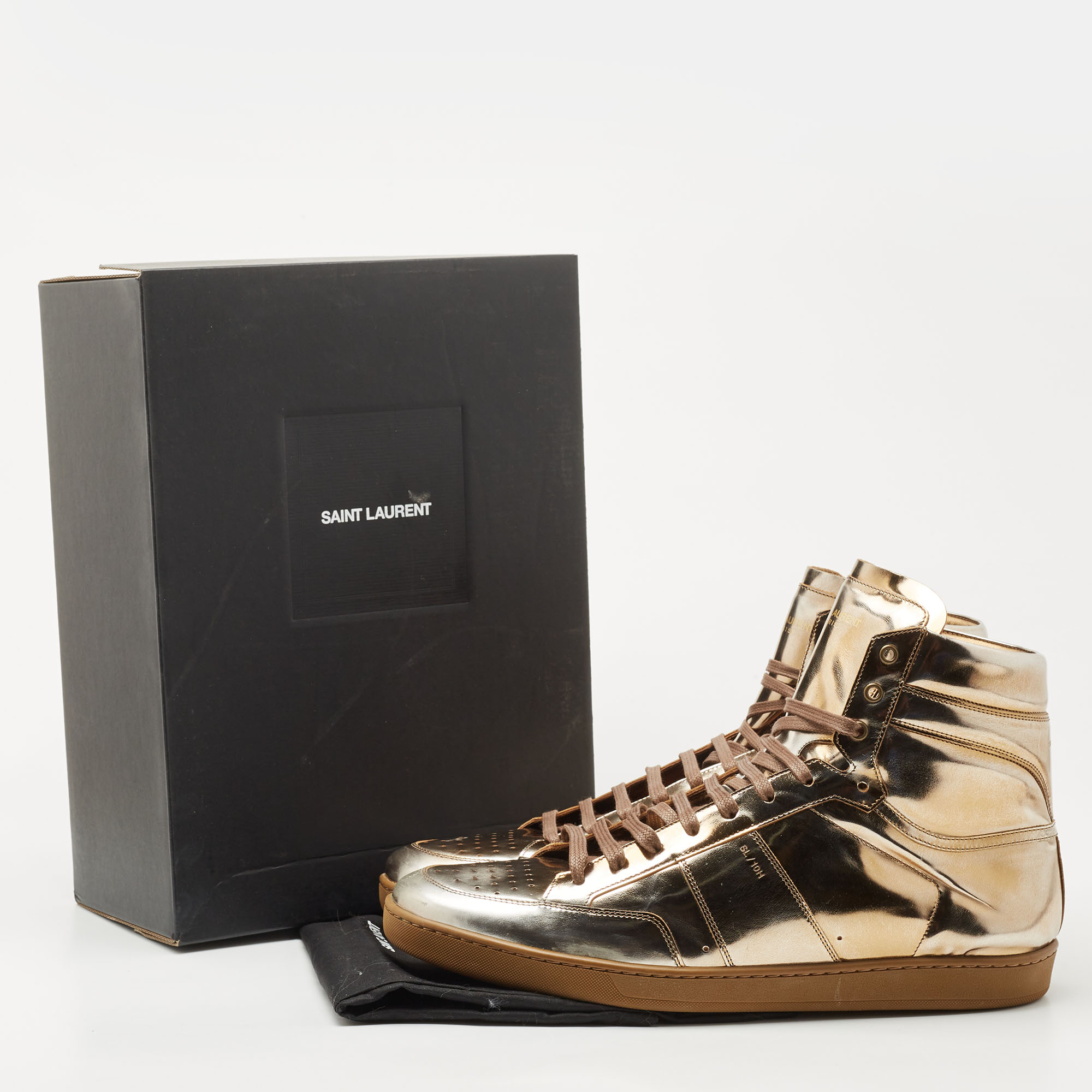 Saint Laurent Gold Leather High Top Sneaker Size 50