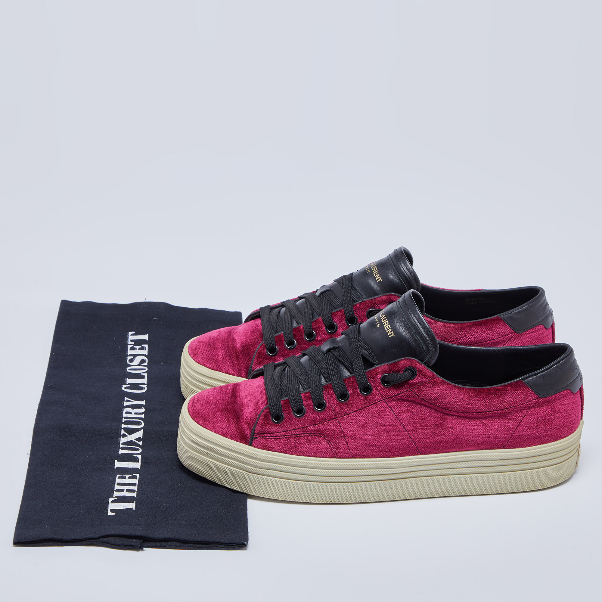 Saint Laurent Burgundy Velvet And Leather Low Top Sneakers Size 41