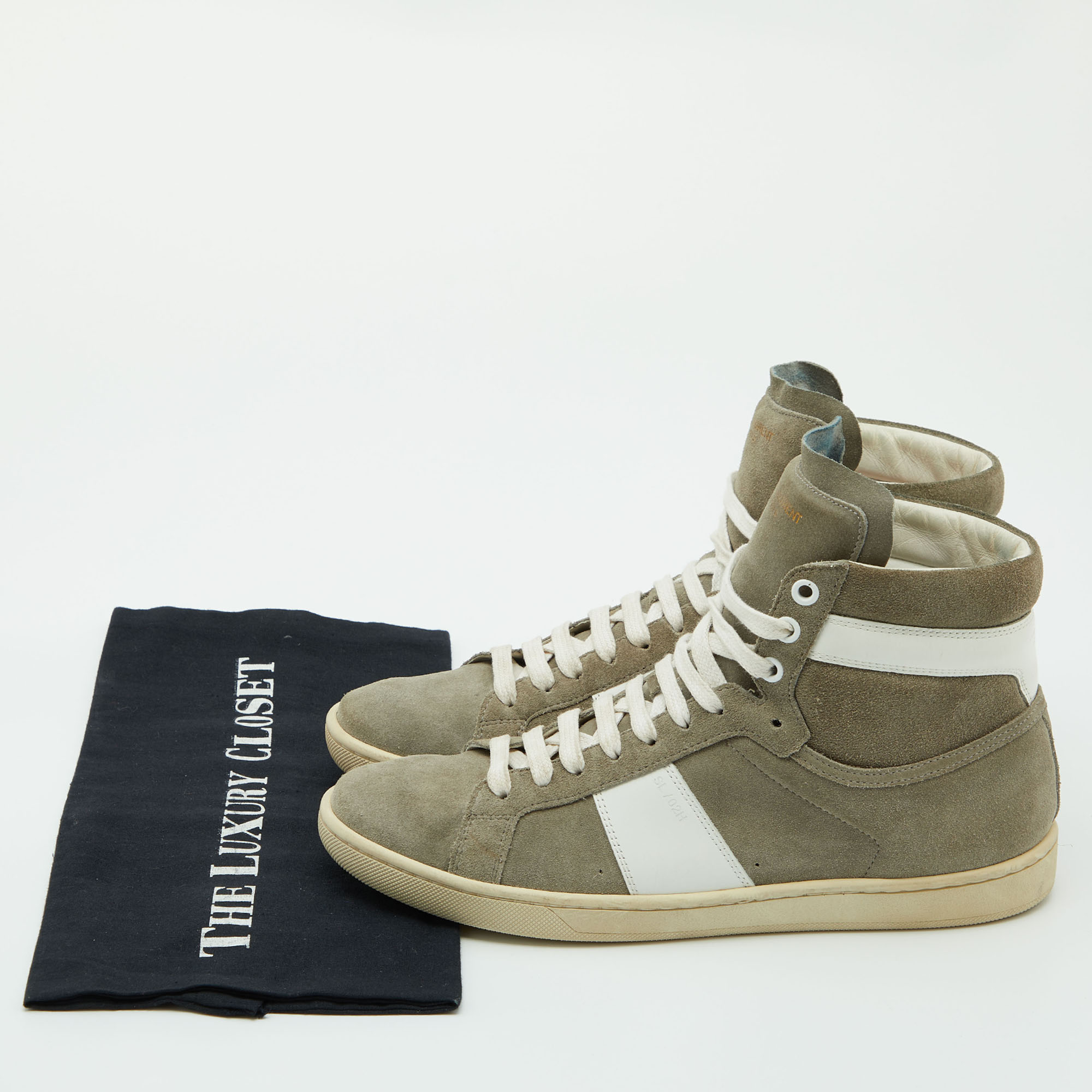Saint Laurent Grey/White Suede And Leather High Top Sneakers Size 39