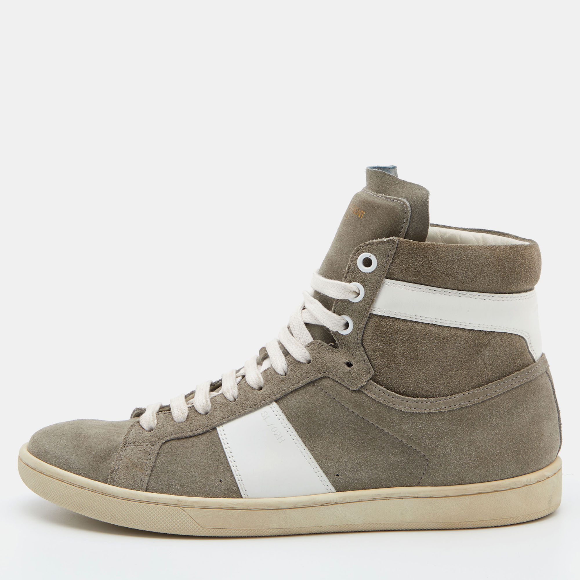 Saint Laurent Grey/White Suede And Leather High Top Sneakers Size 39