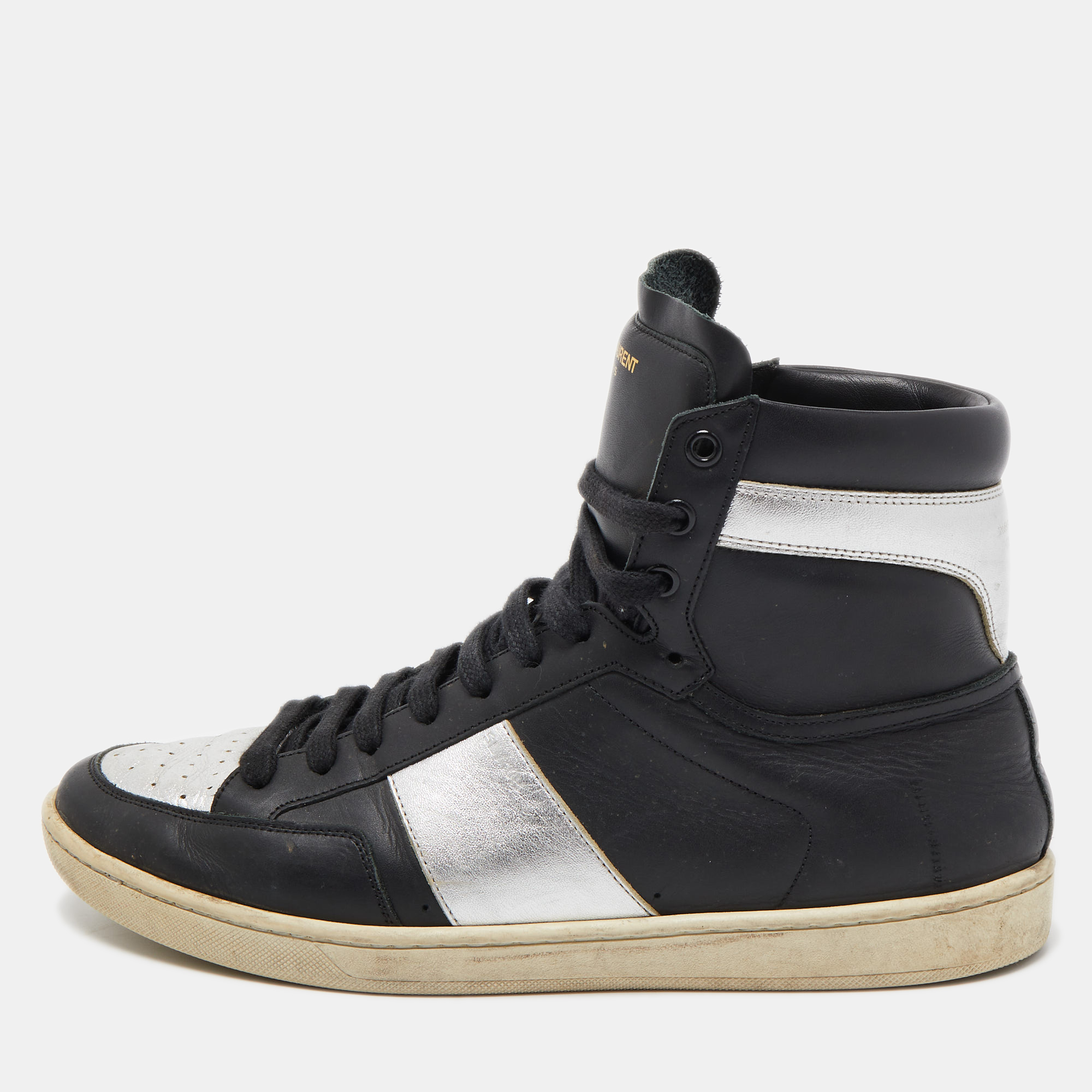 Saint laurent paris saint laurent black/silver leather court classic sl/10h high top sneakers size 42.5