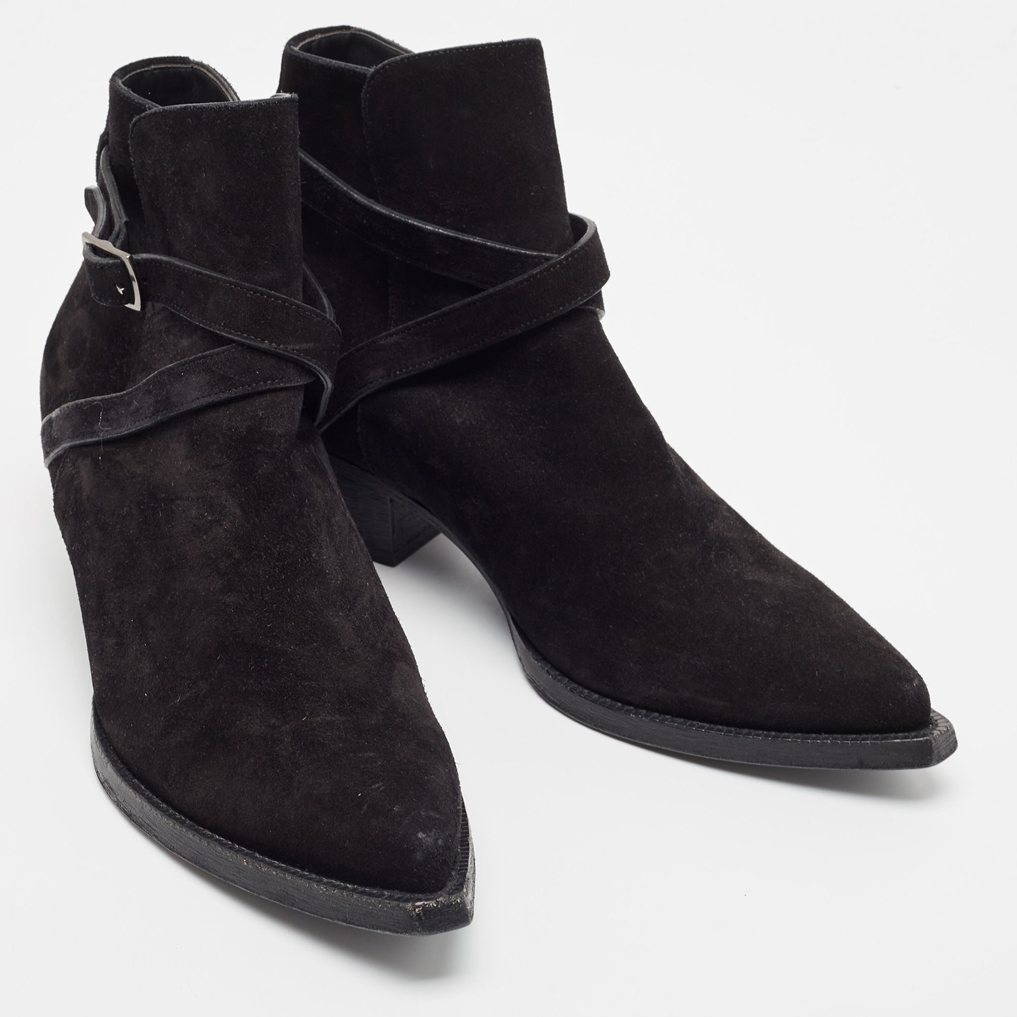 Saint Laurent Black Suede Ankle Boots Size 43.5