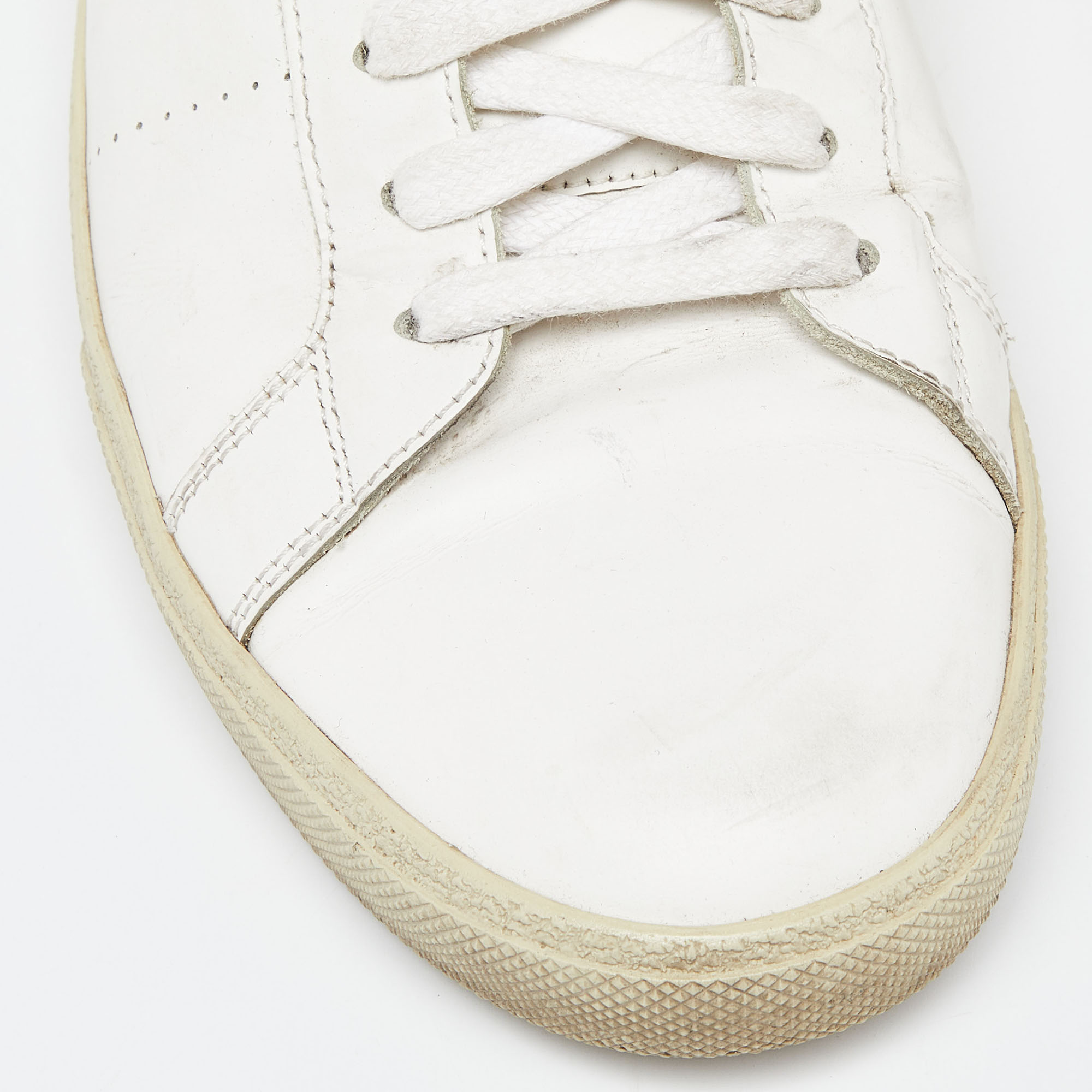 Saint Laurent White Leather Lace Up Sneakers Size 43