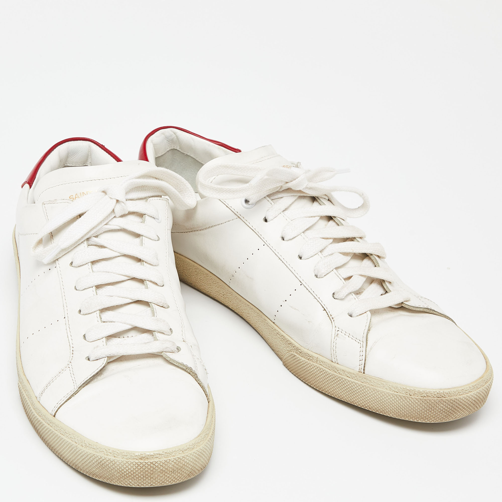 Saint Laurent White Leather Lace Up Sneakers Size 43