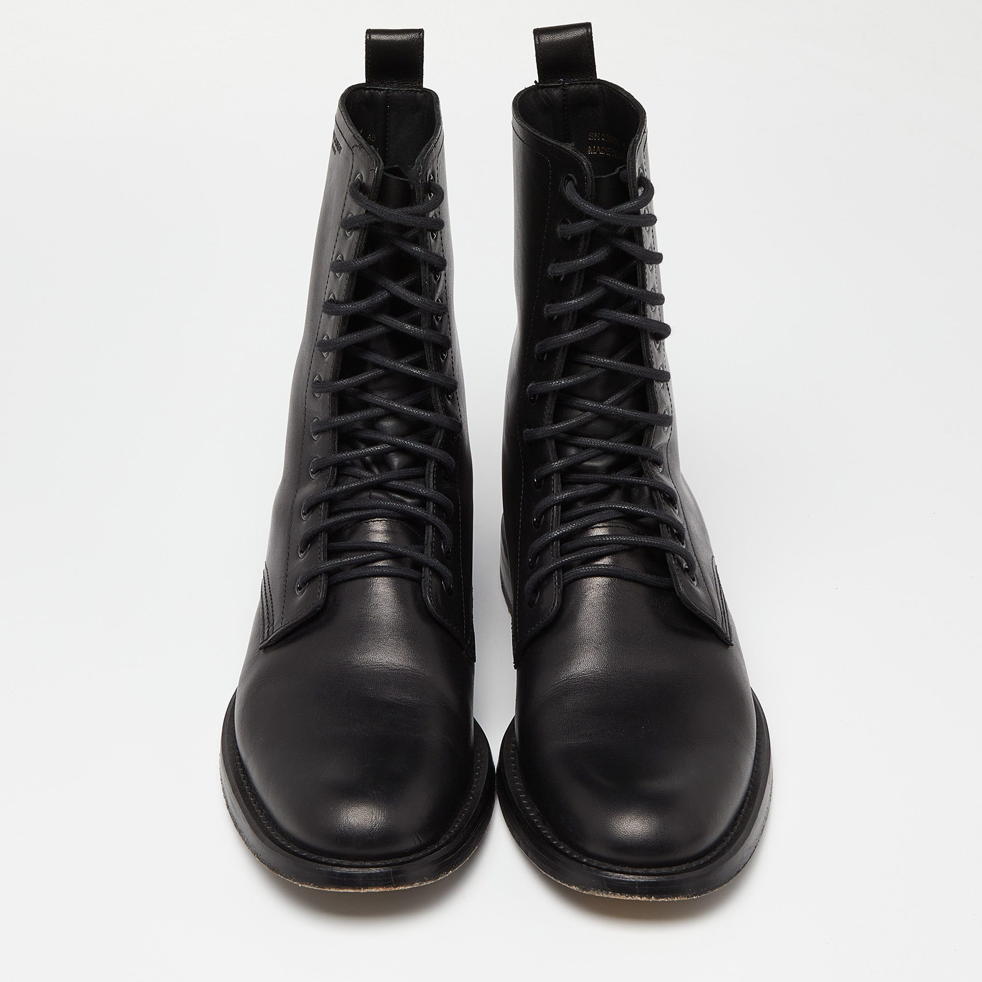 Saint Laurent Black Leather Rangers Combat Boots Size 45