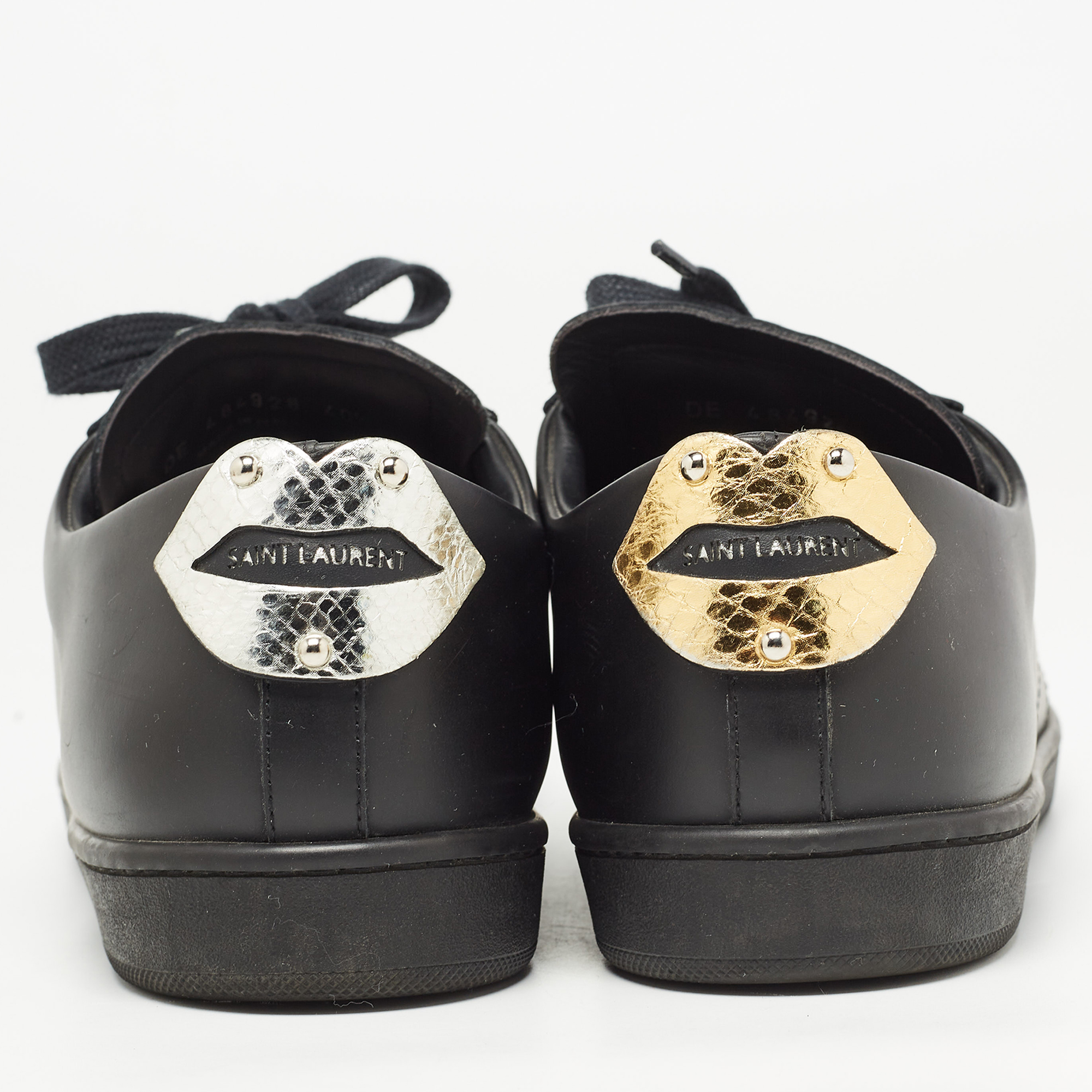 Saint Laurent Paris Black Leather Court Classic Lips Low Top Sneakers Size 40.5