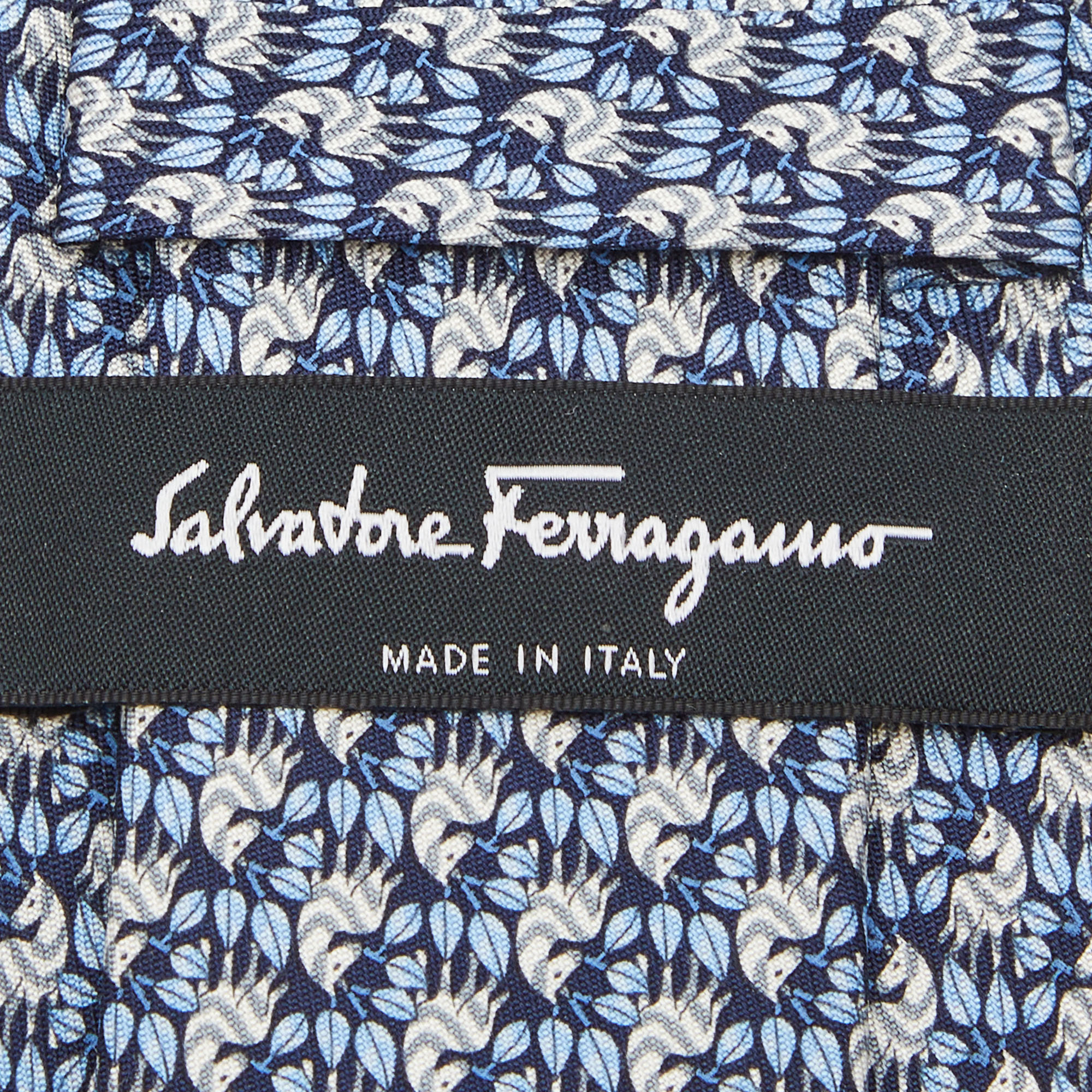 Salvatore Ferragamo Blue Print Silk Tie And Pocket Sqaure