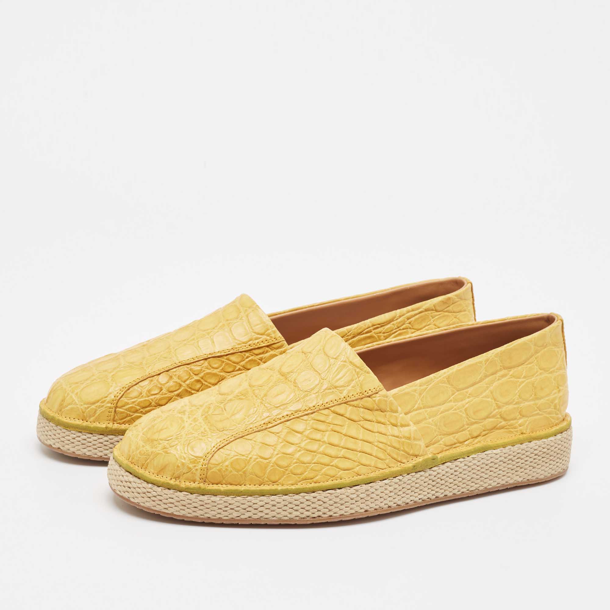 Salvatore Ferragamo Yellow Crocodile Leather Lampedusa Slip On Espadrille Size 43