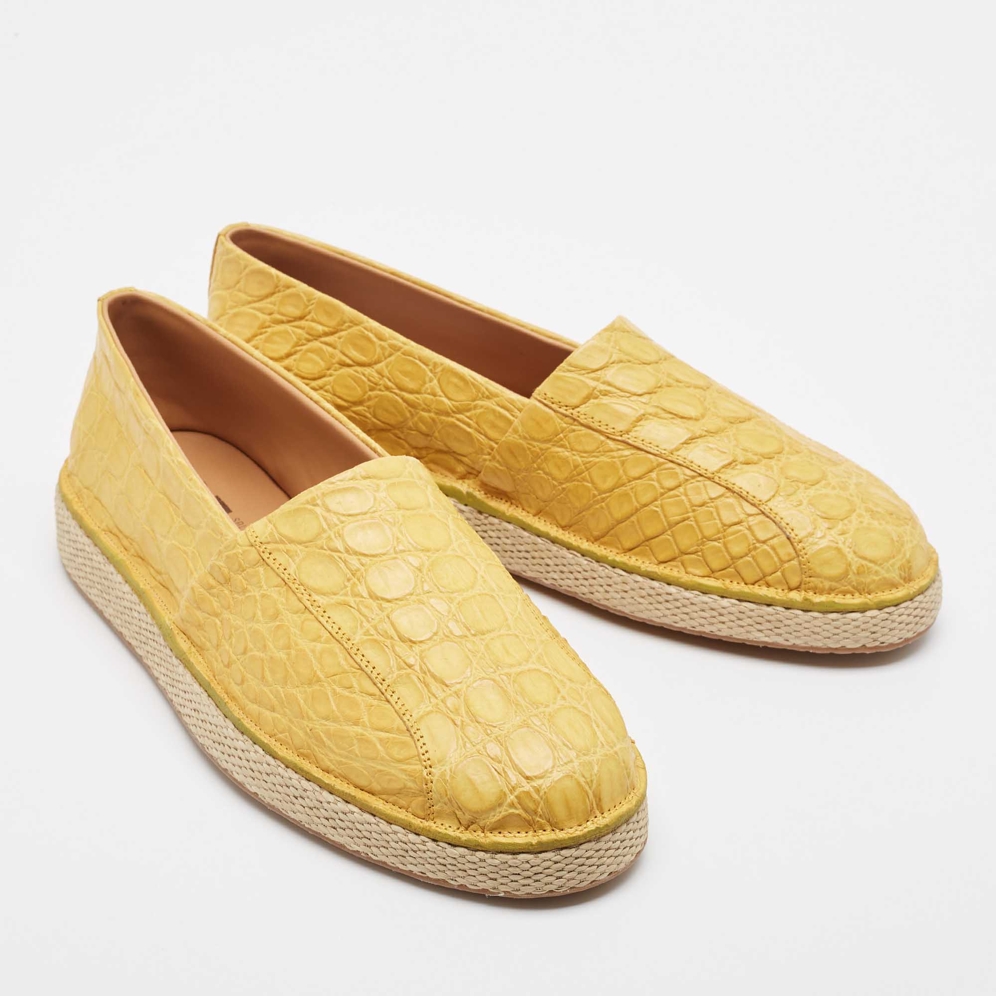 Salvatore Ferragamo Yellow Crocodile Leather Lampedusa Slip On Espadrille Size 43