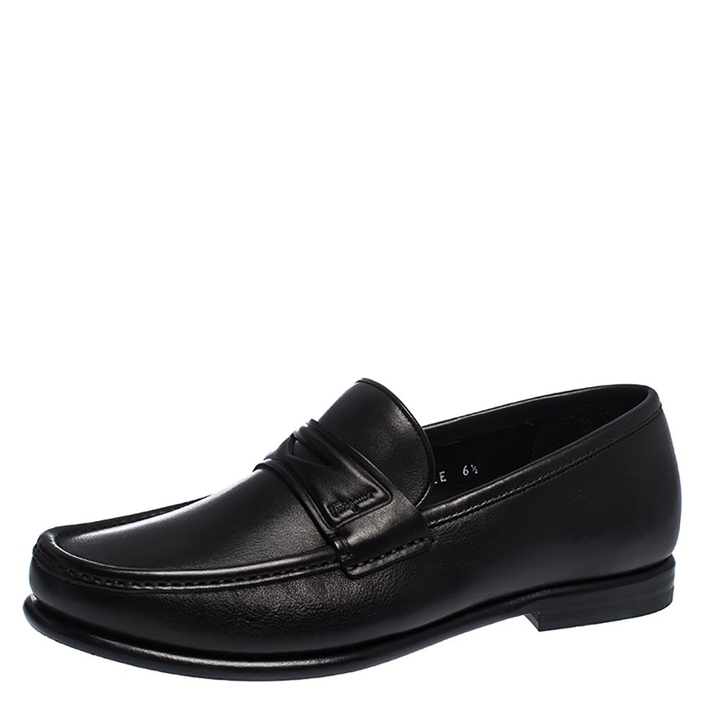 Image of Salvatore Ferragamo Black Leather Penny Loafers Size .