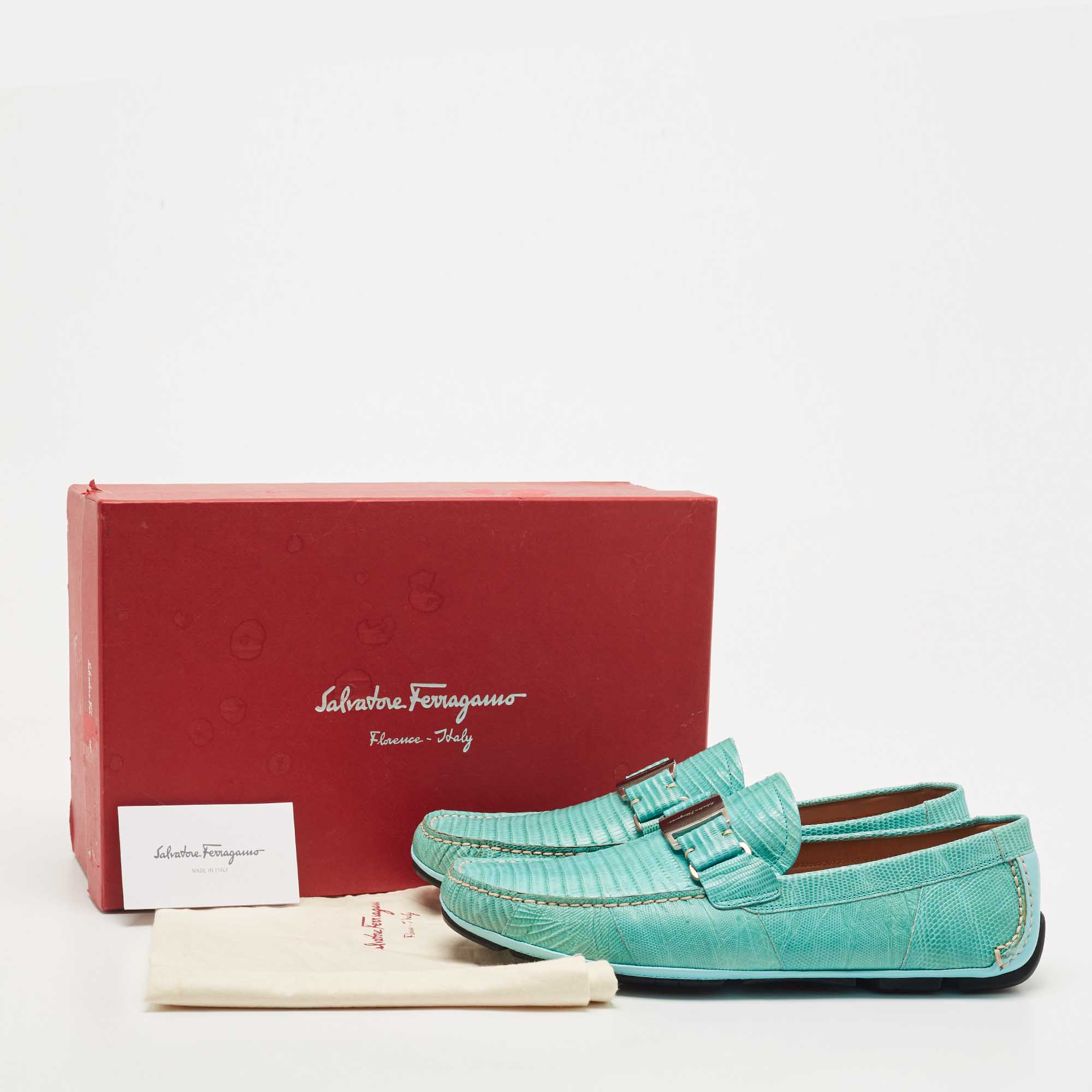 Salvatore Ferragamo Blue Lizard Leather Sardegna Loafers Size 43