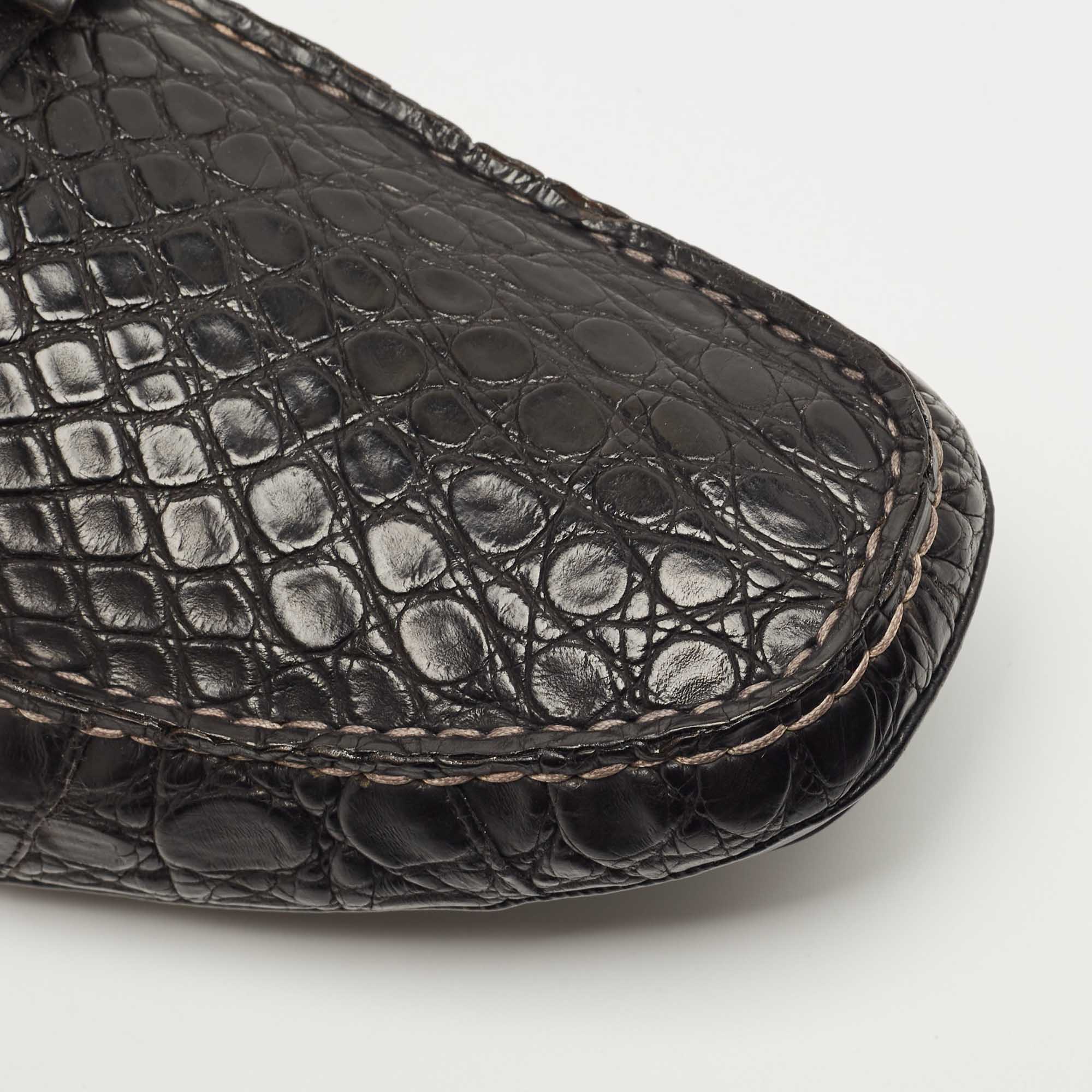 Salvatore Ferragamo Black Croc Leather Parigi Horsebit Slip On Loafers Size 44.5