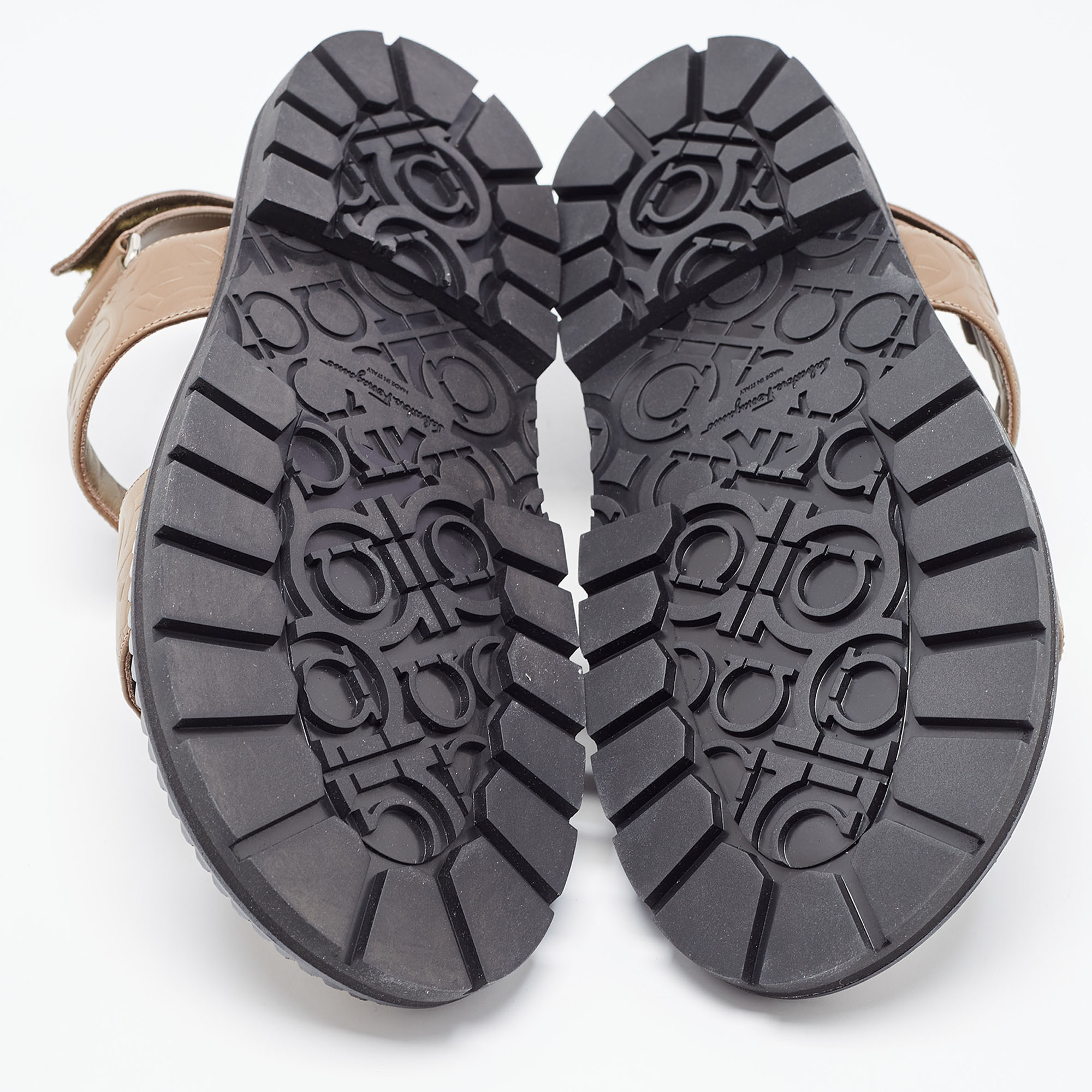 Salvatore Ferragamo Beige Embossed Leather Notorius Flat Sandals Size 44