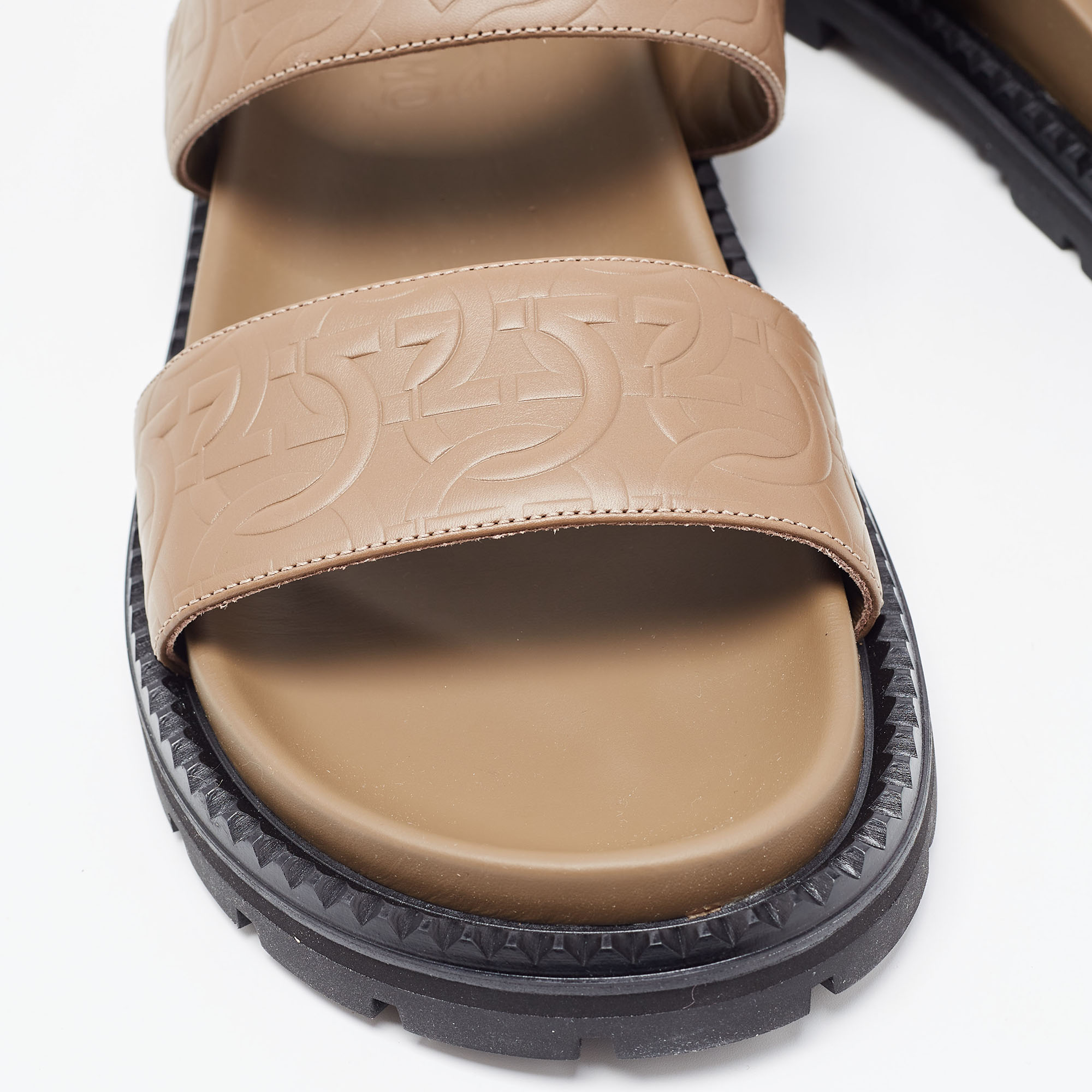 Salvatore Ferragamo Beige Embossed Leather Notorius Flat Sandals Size 44