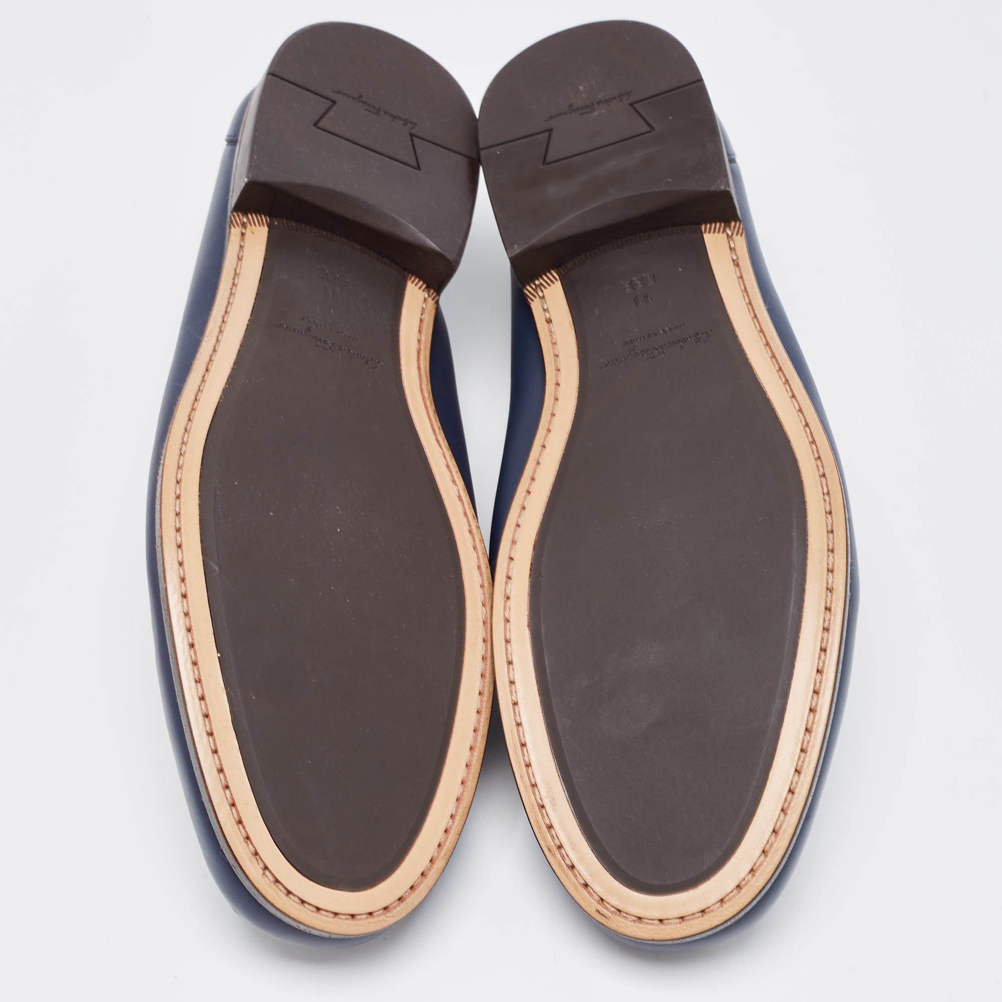 Salvatore Ferragamo Navy Blue Leather Giordano Loafers Size 45