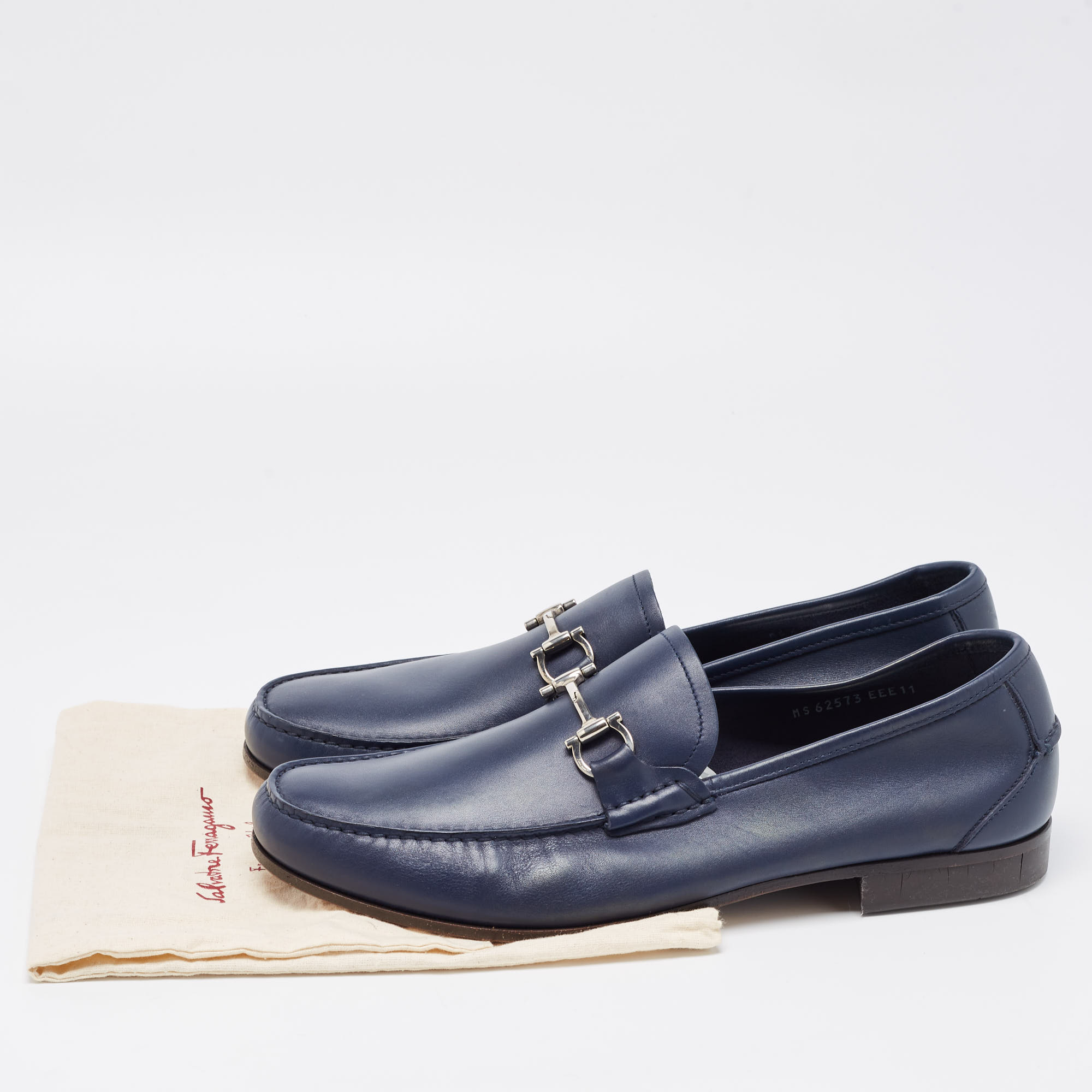 Salvatore Ferragamo Navy Blue Leather Giordano Loafers Size 45