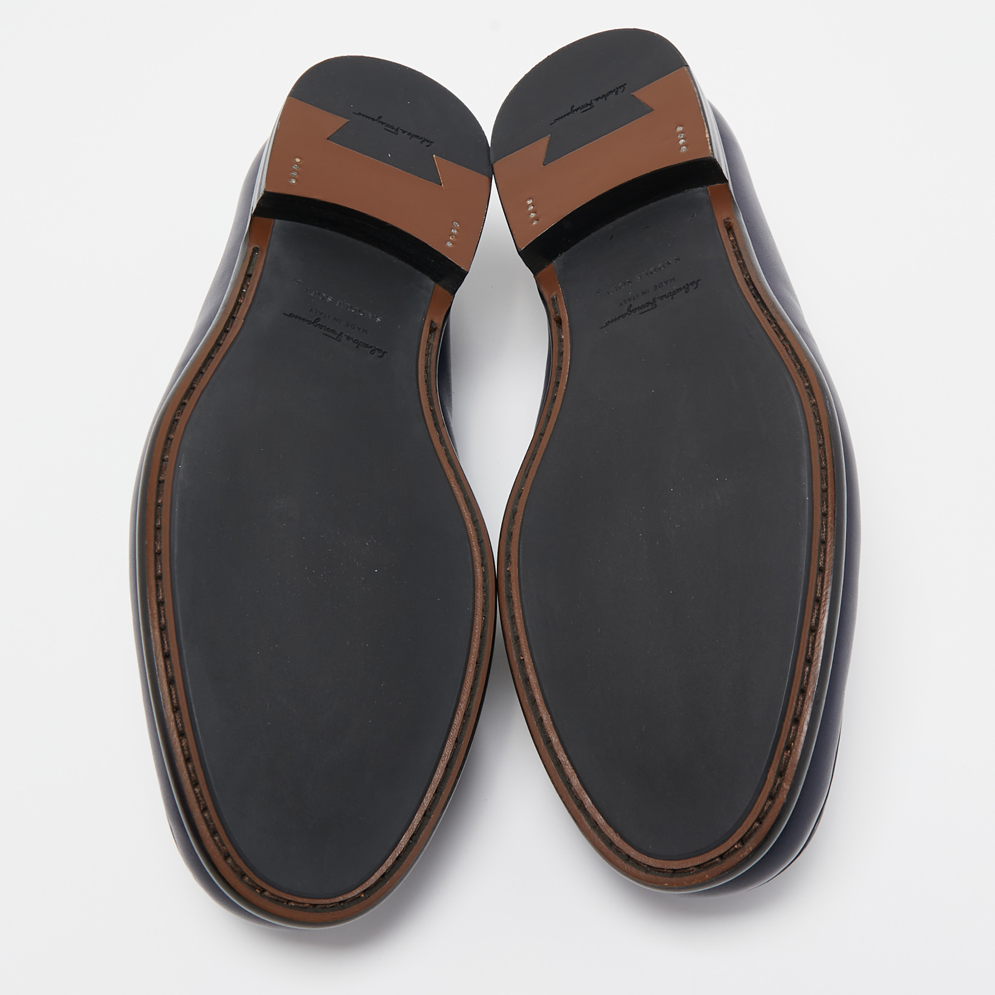 Salvatore Ferragamo Navt Blue Leather Connor Slip On Loafers Size 45