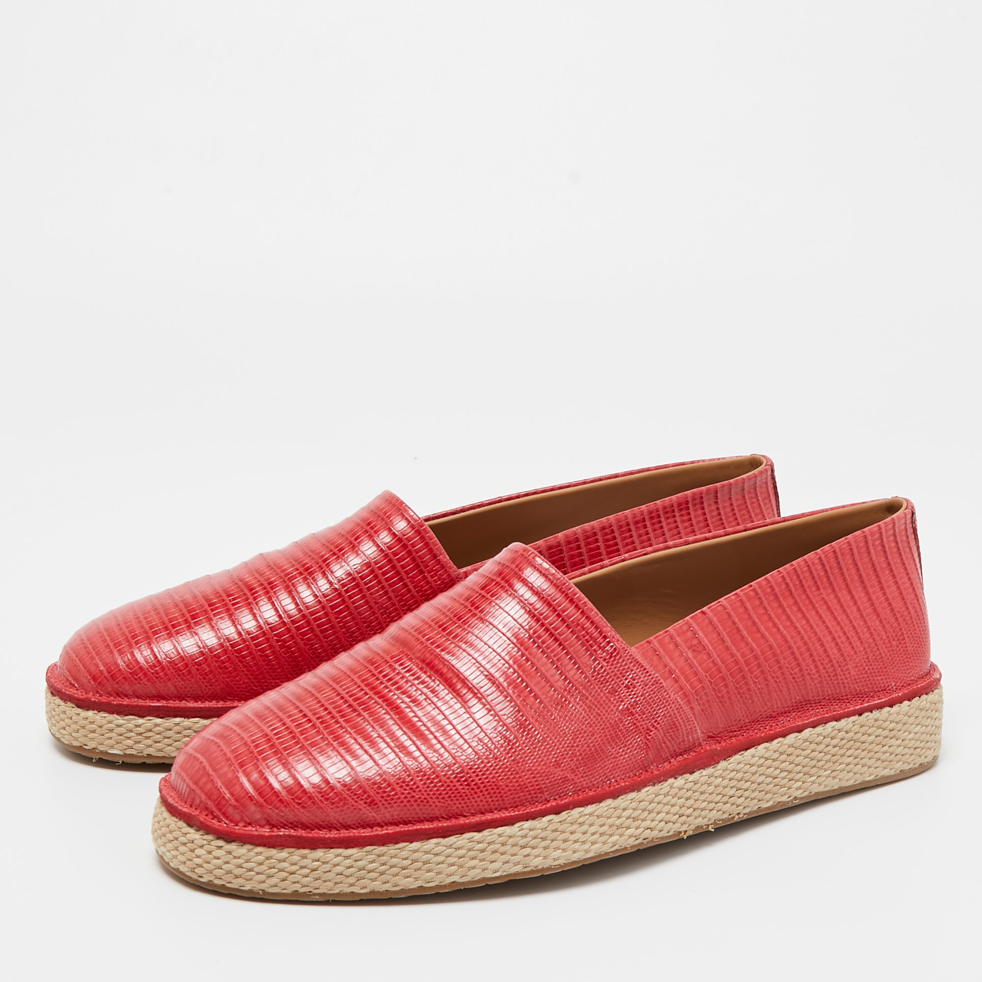 Salvatore Ferragamo Red Lizard Leather Slip On Espadrille Size 42