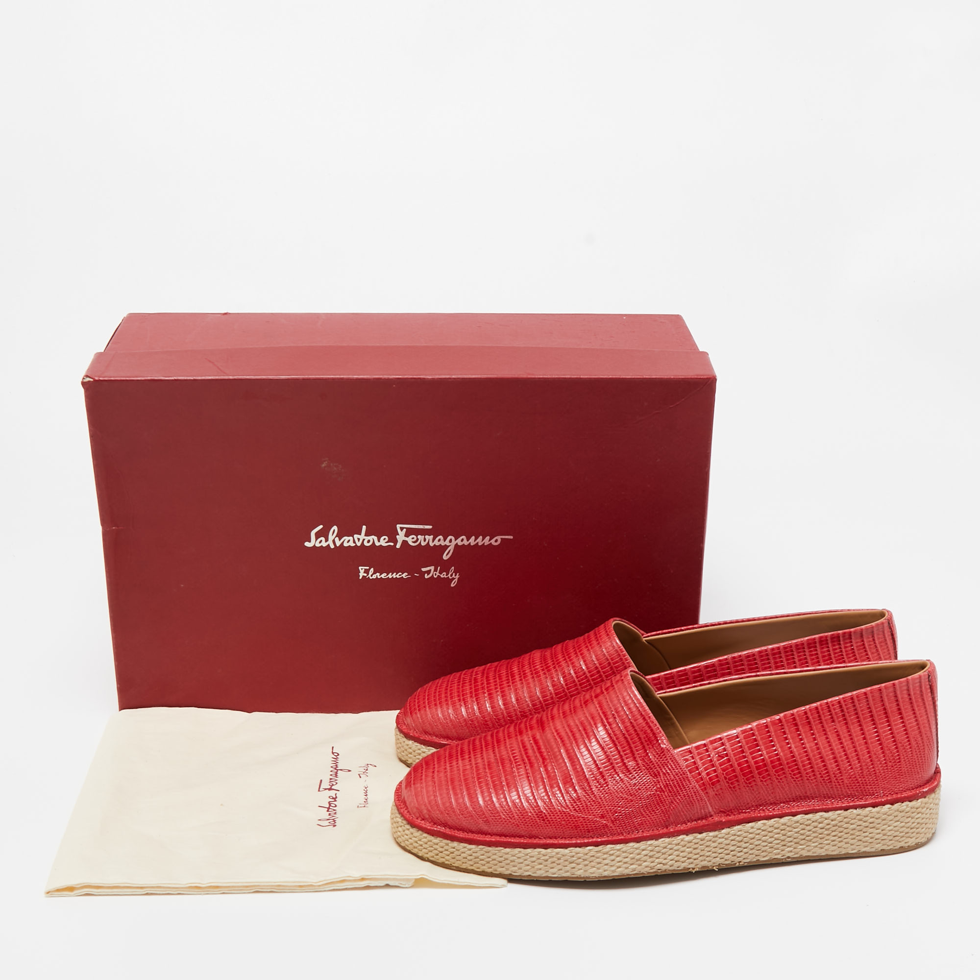Salvatore Ferragamo Red Lizard Leather Slip On Espadrille Size 42