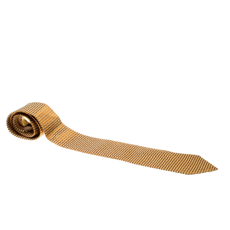 

Salvatore Ferragamo Vintage Mustard Textured Silk Jacquard Tie, Yellow