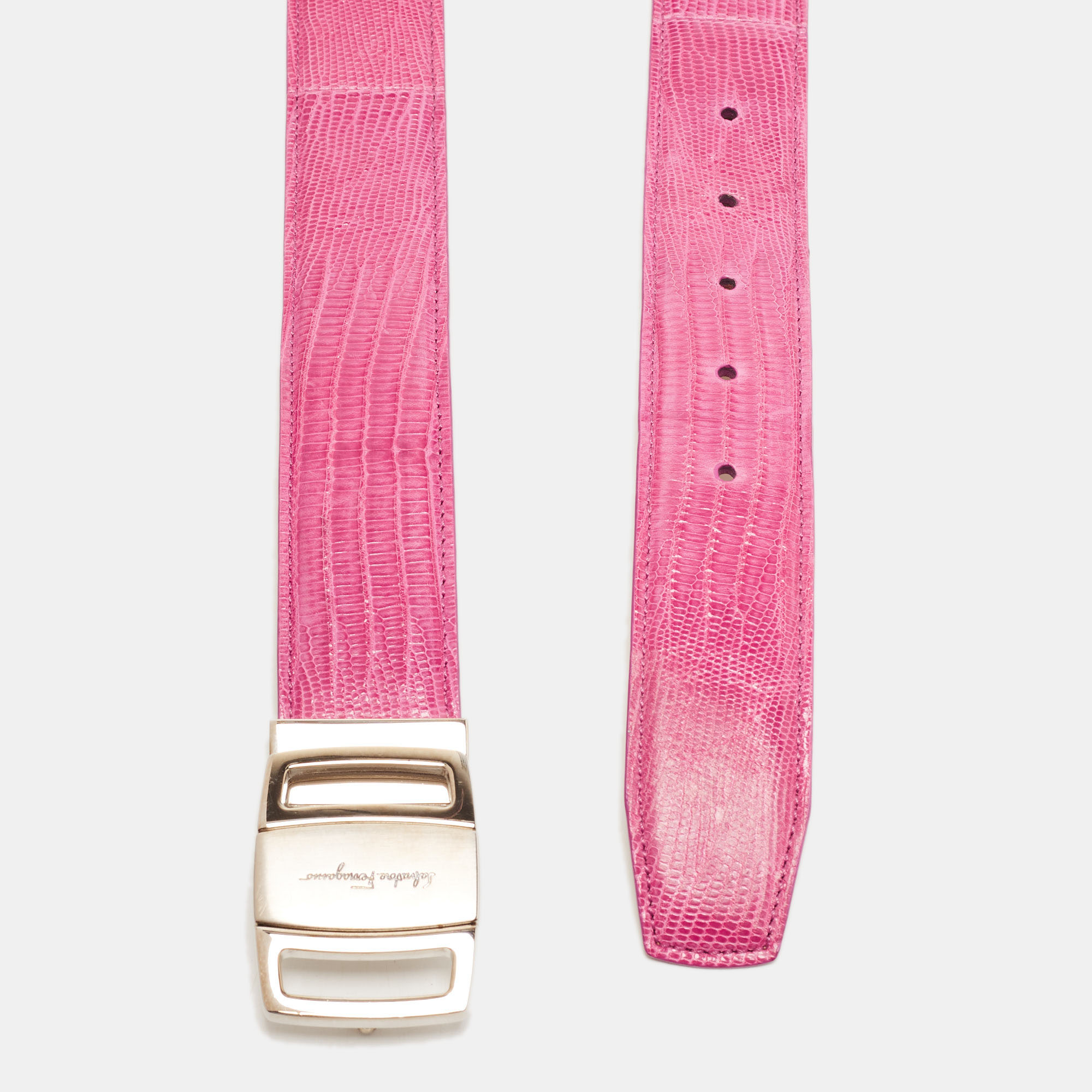 Salvatore Ferragamo Pink Lizard Logo Buckle Belt 105CM