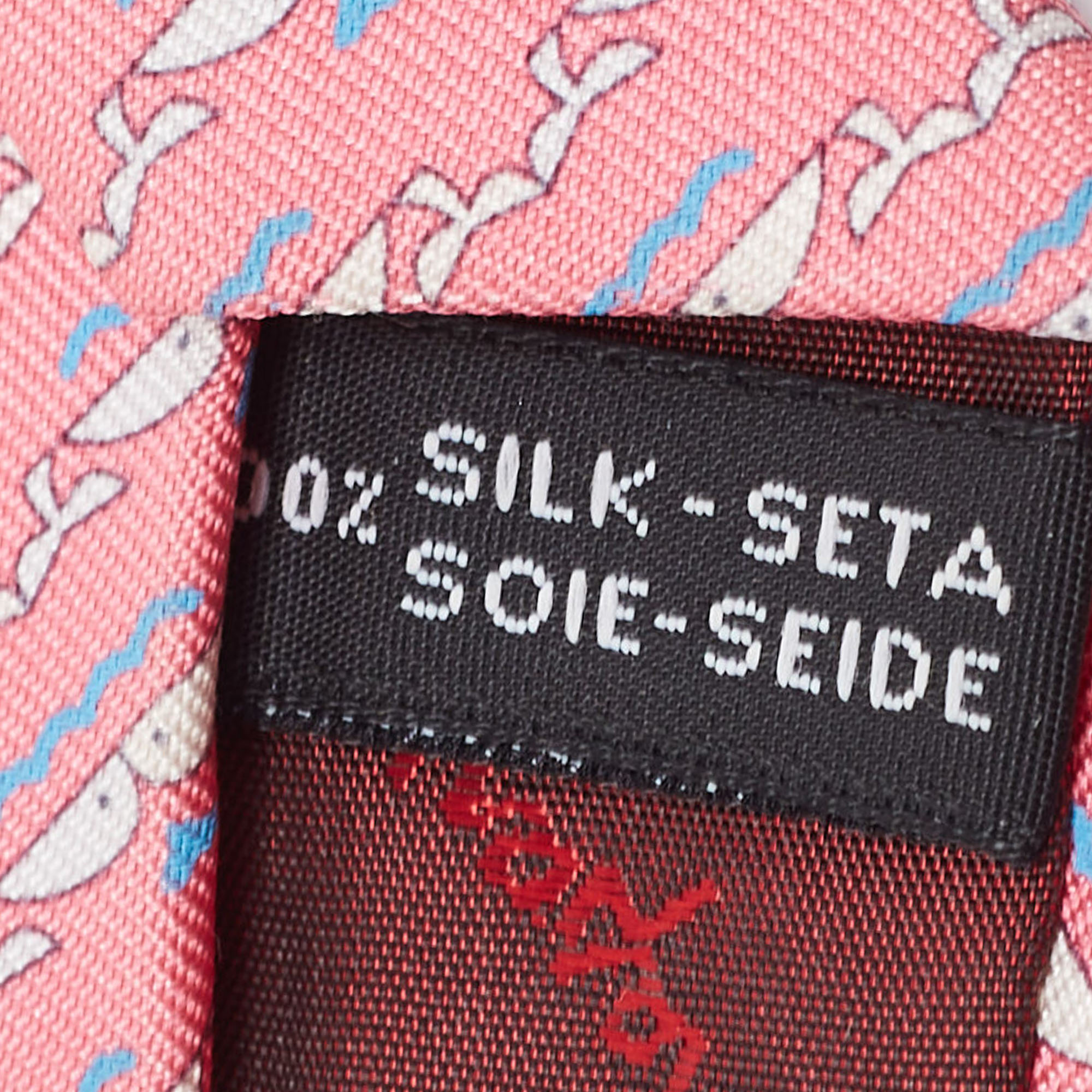 Salvatore Ferragamo Pink Dolphin Print Silk Tie