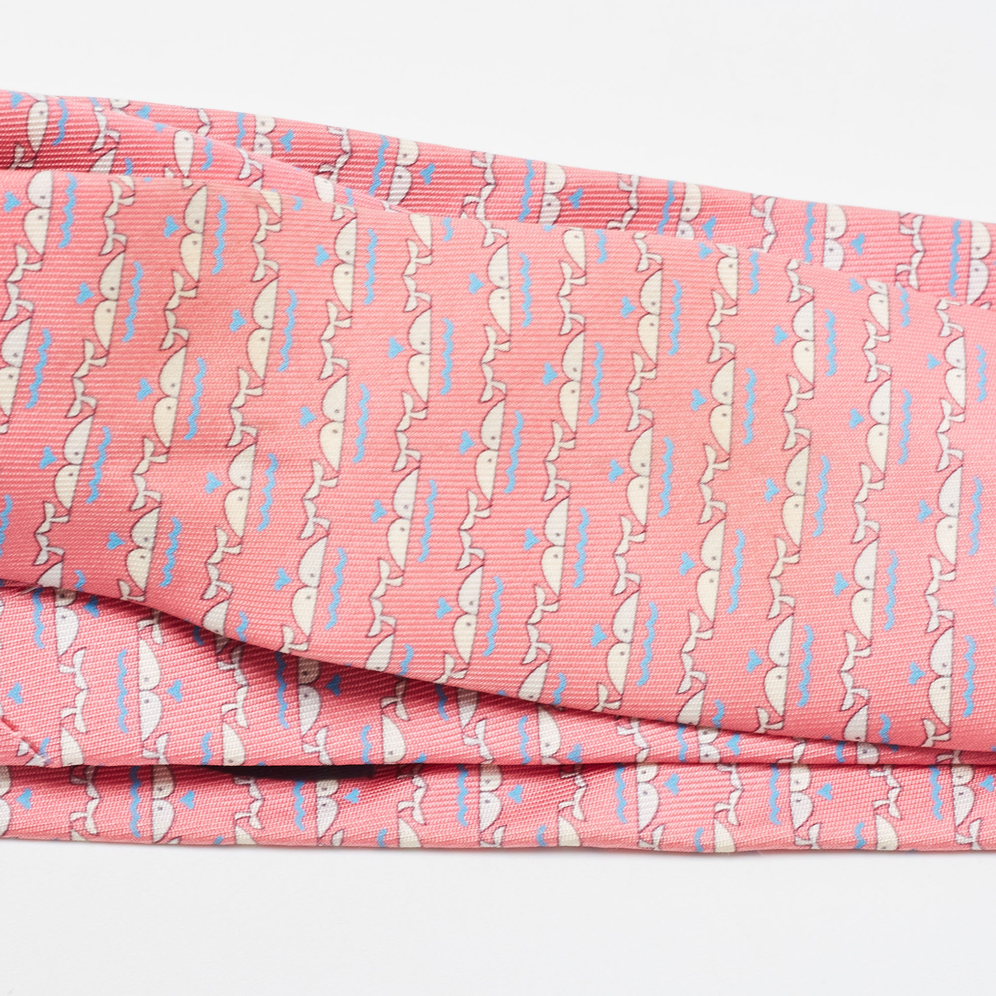 Salvatore Ferragamo Pink Dolphin Print Silk Tie