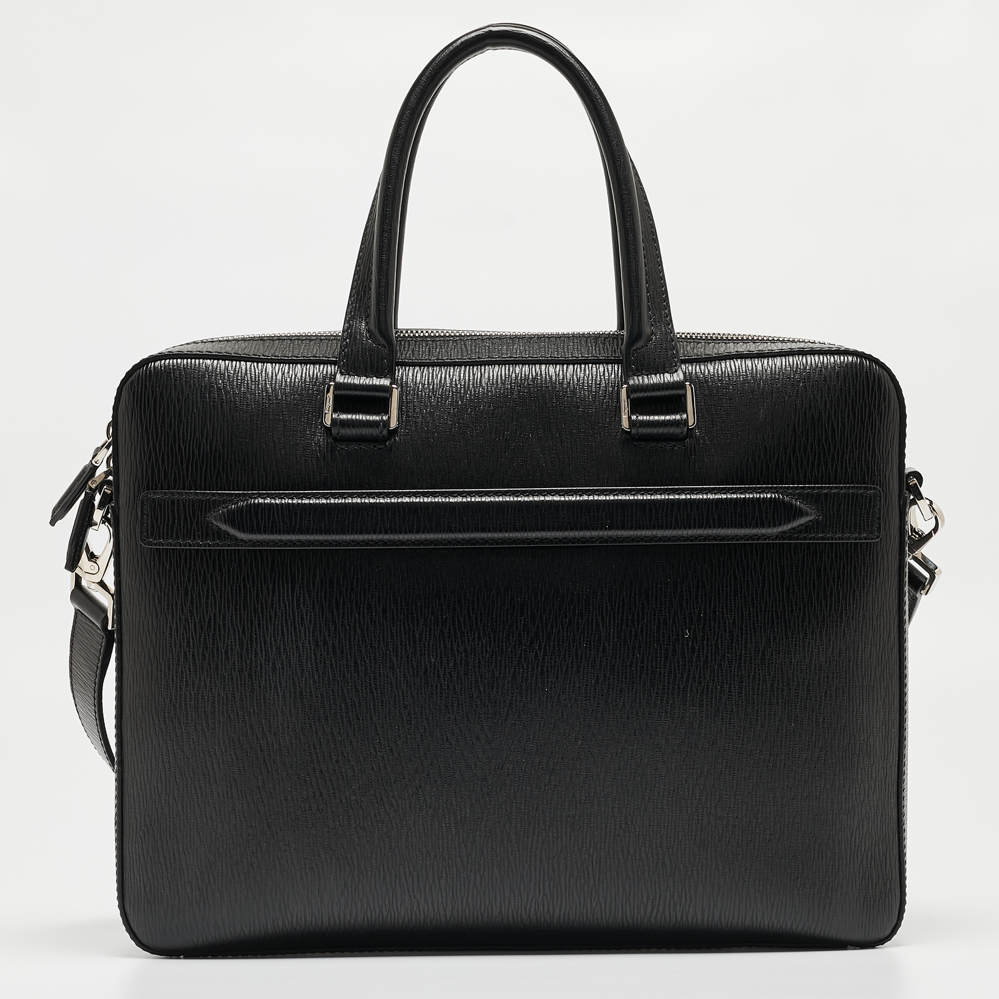 Salvatore Ferragamo Black Leather Gancini Business Bag