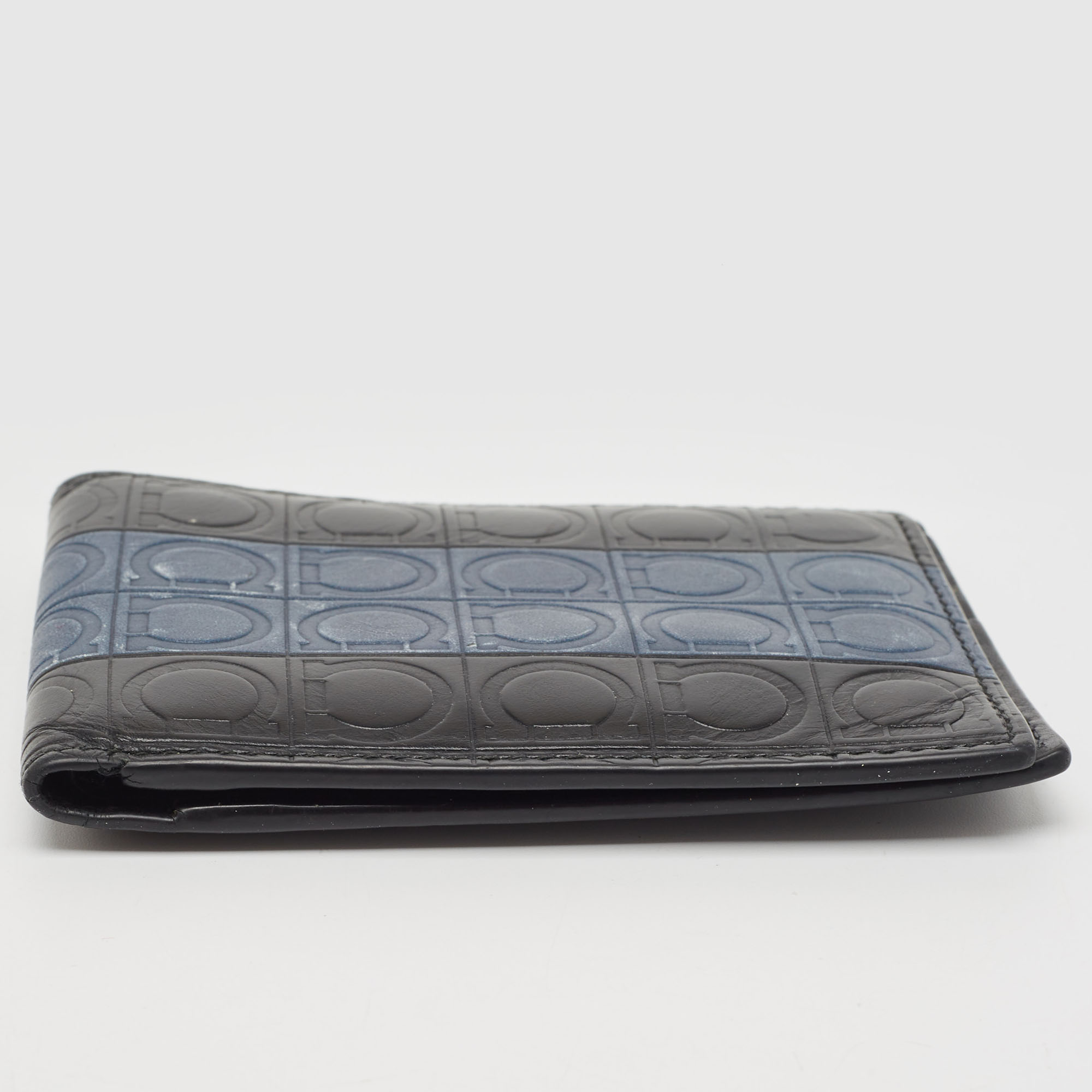 Salvatore Ferragamo Black/Blue Logo Embossed Leather Bifold Wallet