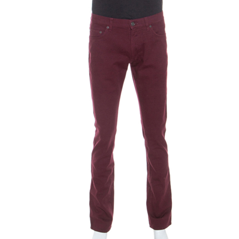 Image of Salvatore Ferragamo Burgundy Washed Denim Straight Fit Jeans M