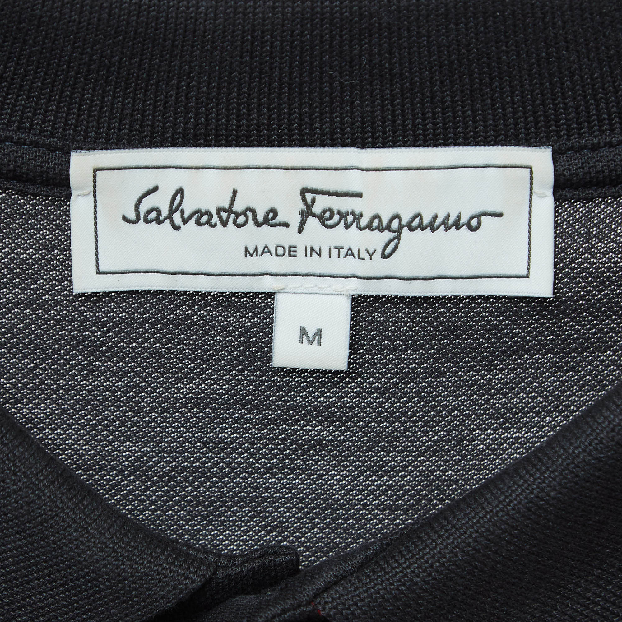 Salvatore Ferragamo Charcoal Grey Cotton Pique Polo T-Shirt M