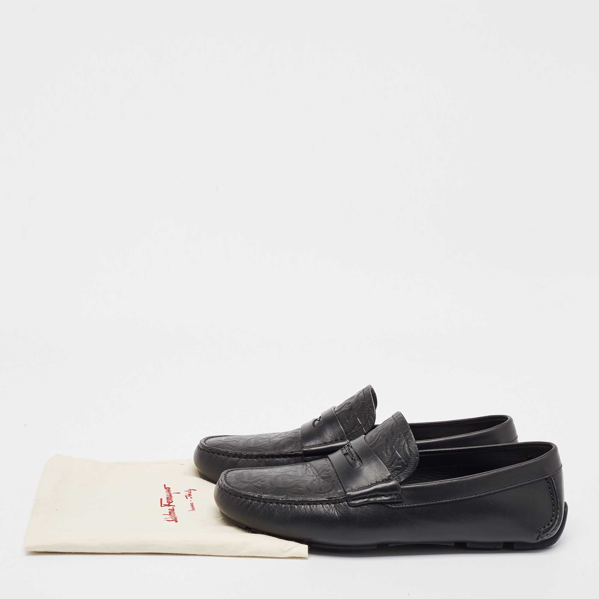 Salvatore Ferragamo Black Leather Slip On Loafers Size 42.5