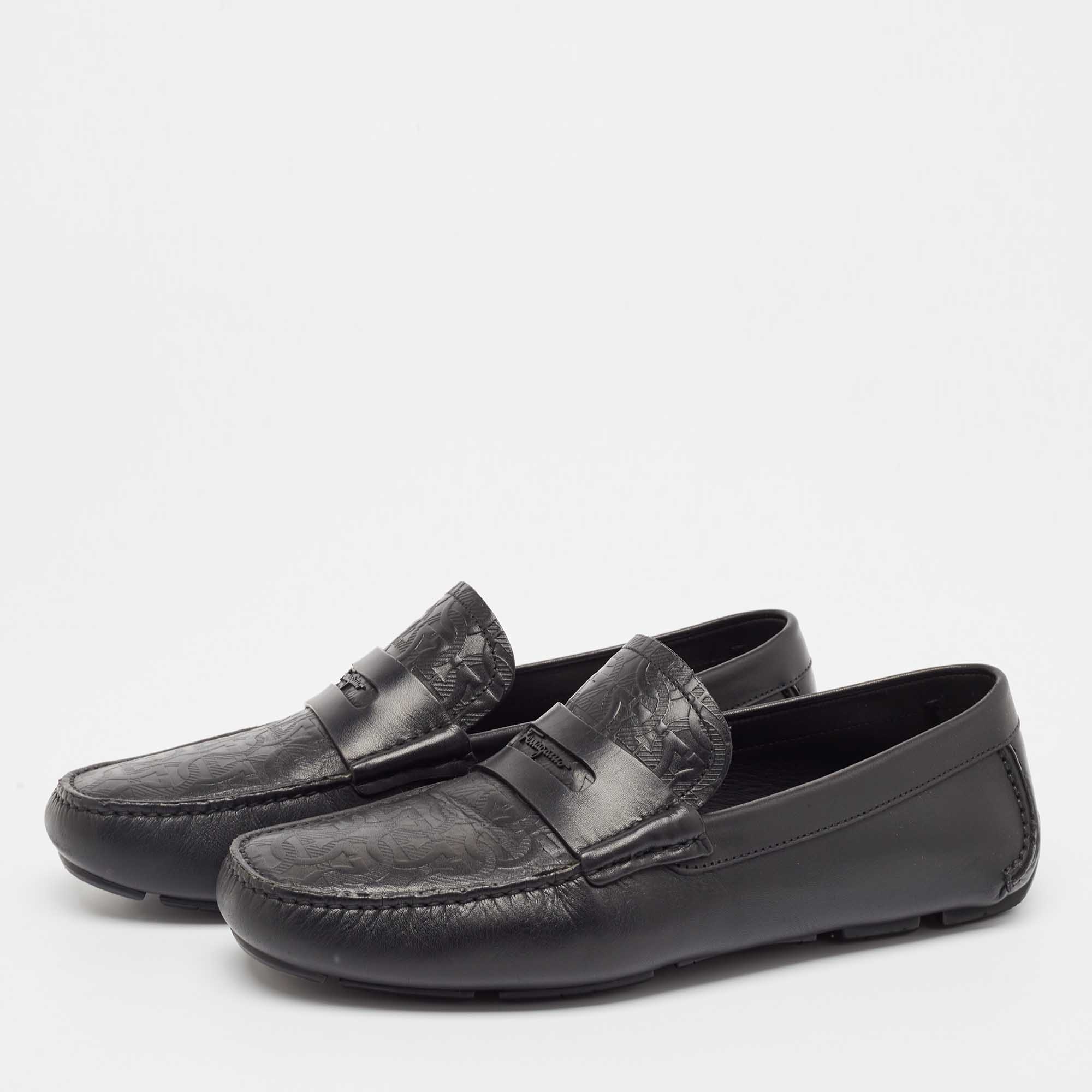 Salvatore Ferragamo Black Leather Slip On Loafers Size 42.5