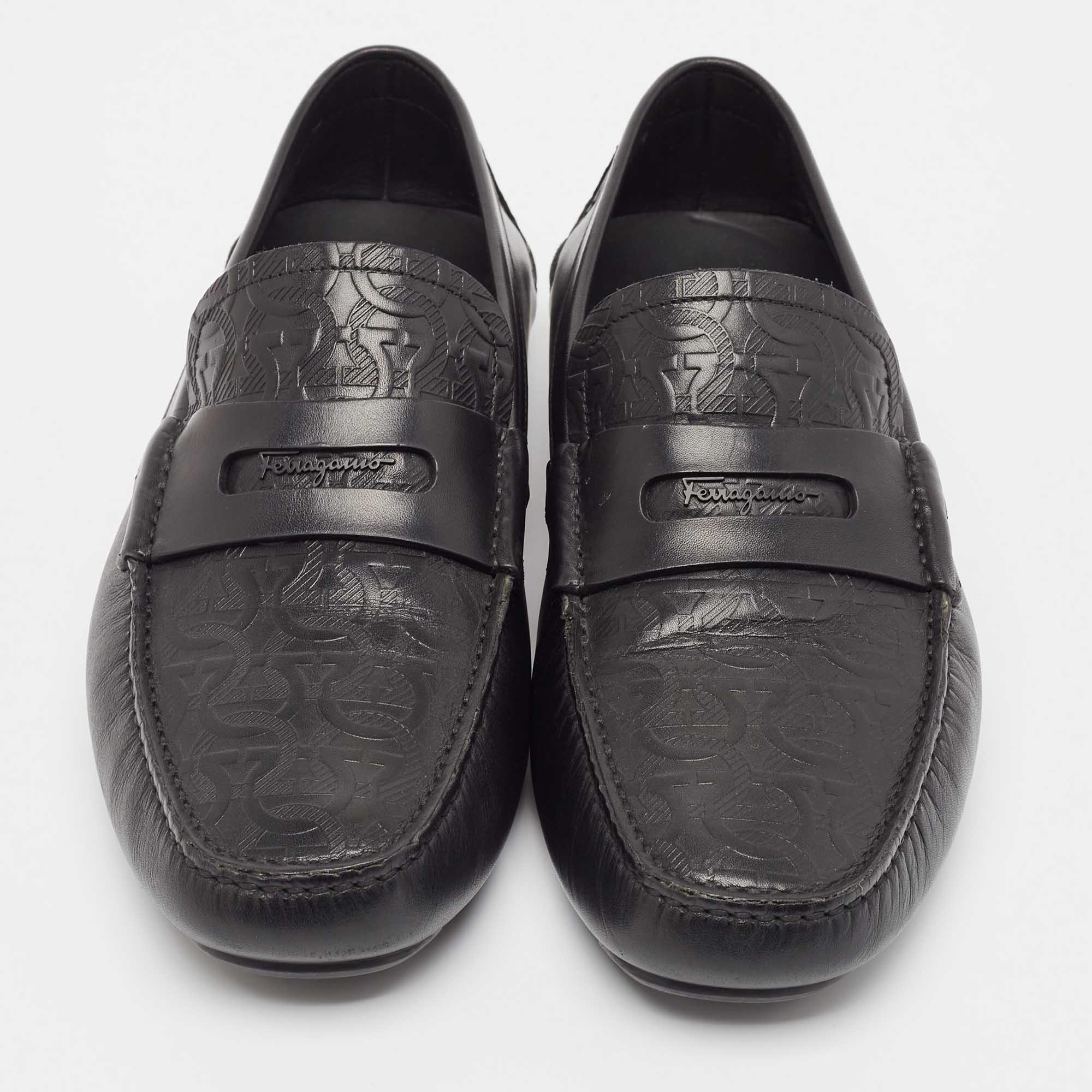 Salvatore Ferragamo Black Leather Slip On Loafers Size 42.5