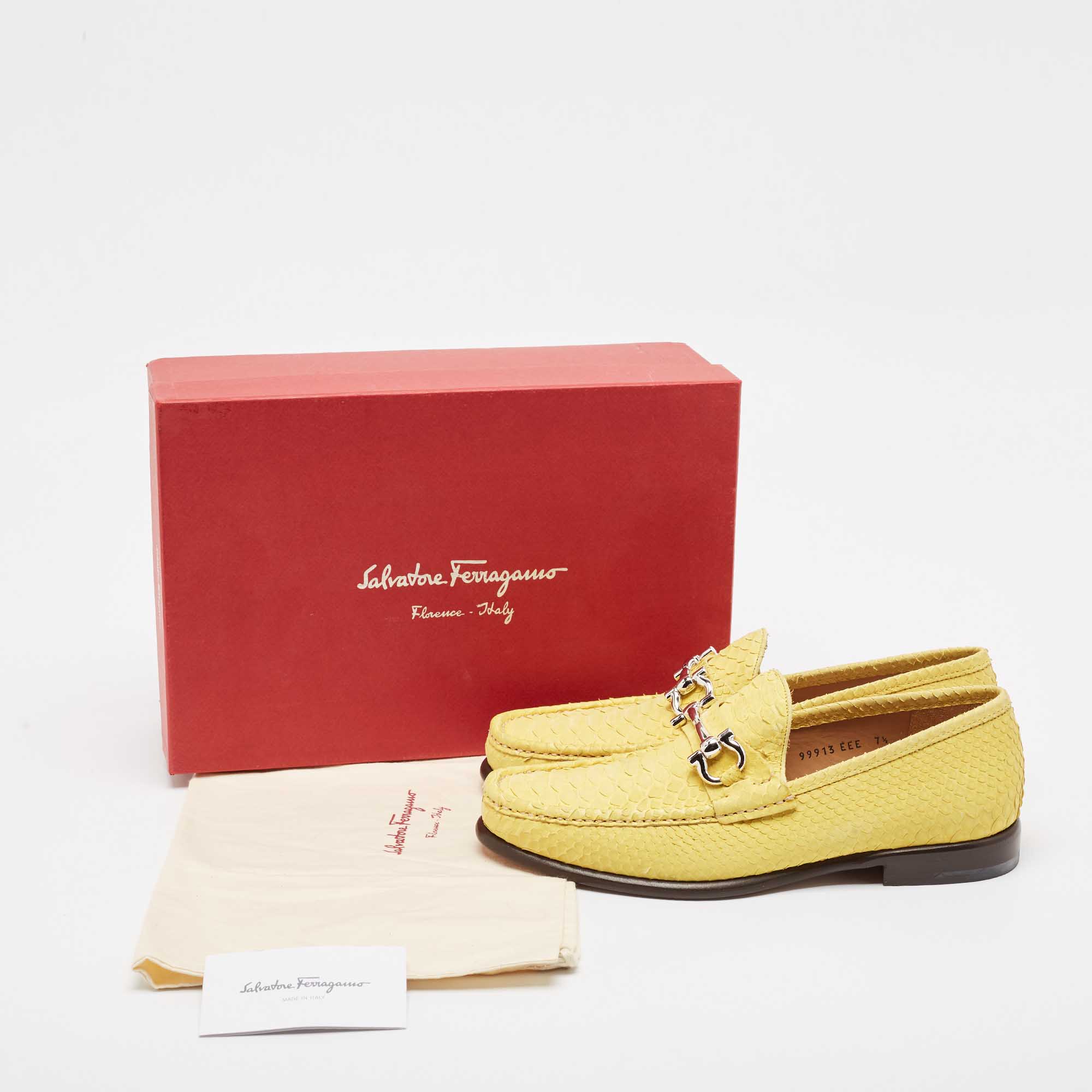 Salvatore Ferragamo Yellow Python Leather Mason Loafers Size 41.5