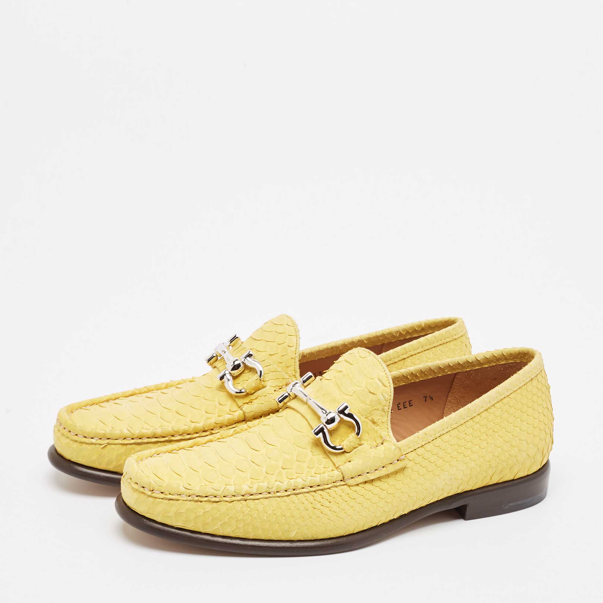 Salvatore Ferragamo Yellow Python Leather Mason Loafers Size 41.5