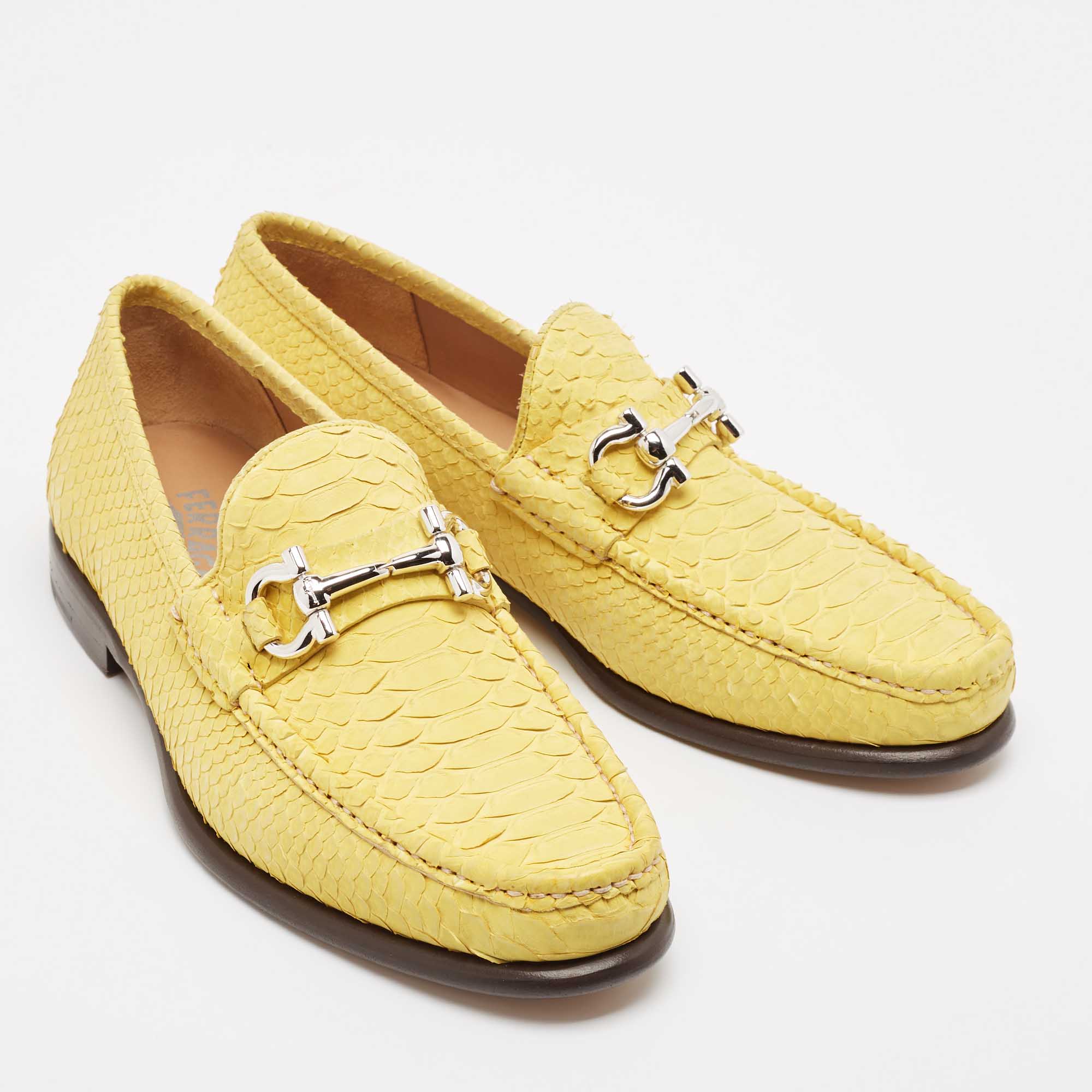 Salvatore Ferragamo Yellow Python Leather Mason Loafers Size 41.5