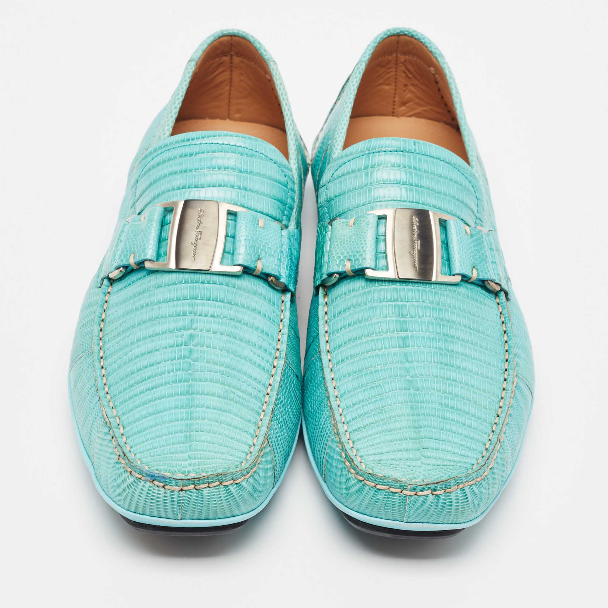 Salvatore Ferragamo Blue Lizard Leather Sardegna Loafers Size 44