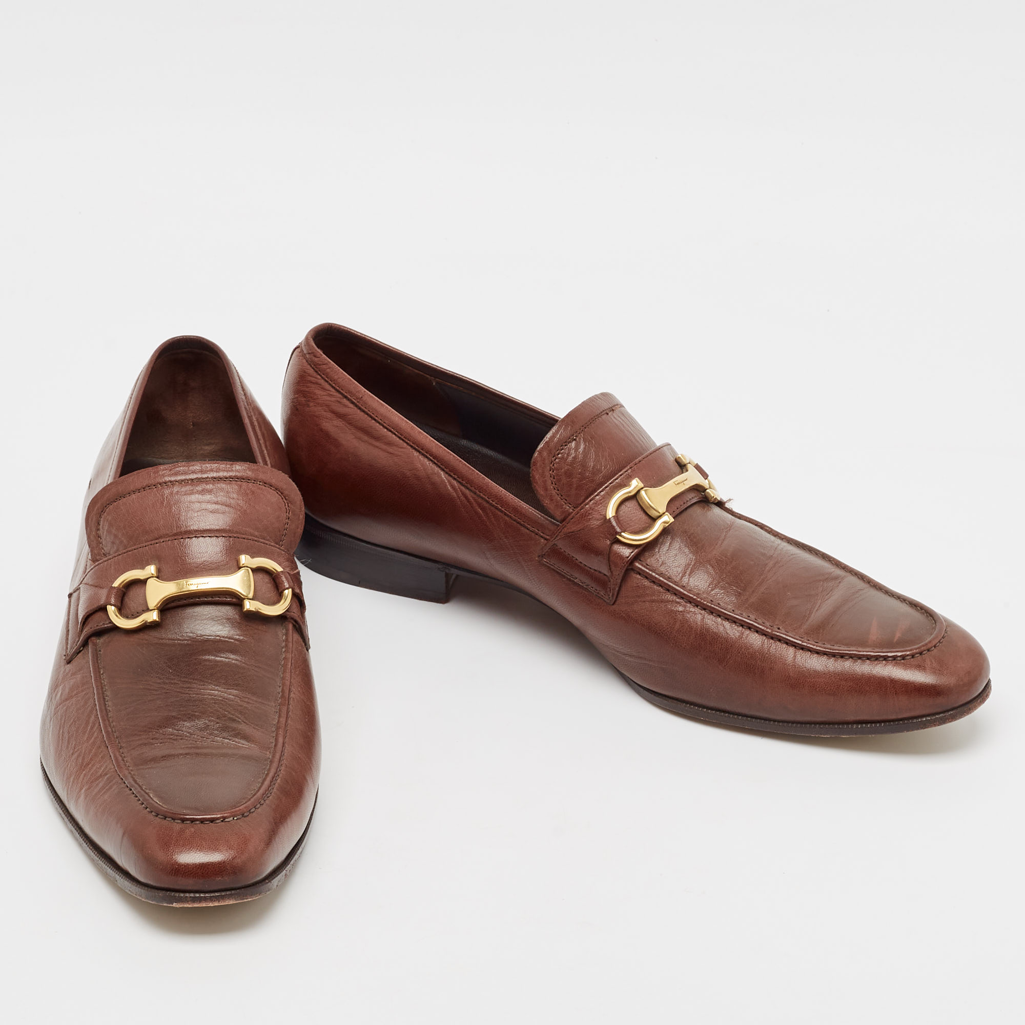 Salvatore Ferragamo Brown Leather Gancini Loafers Size 43.5