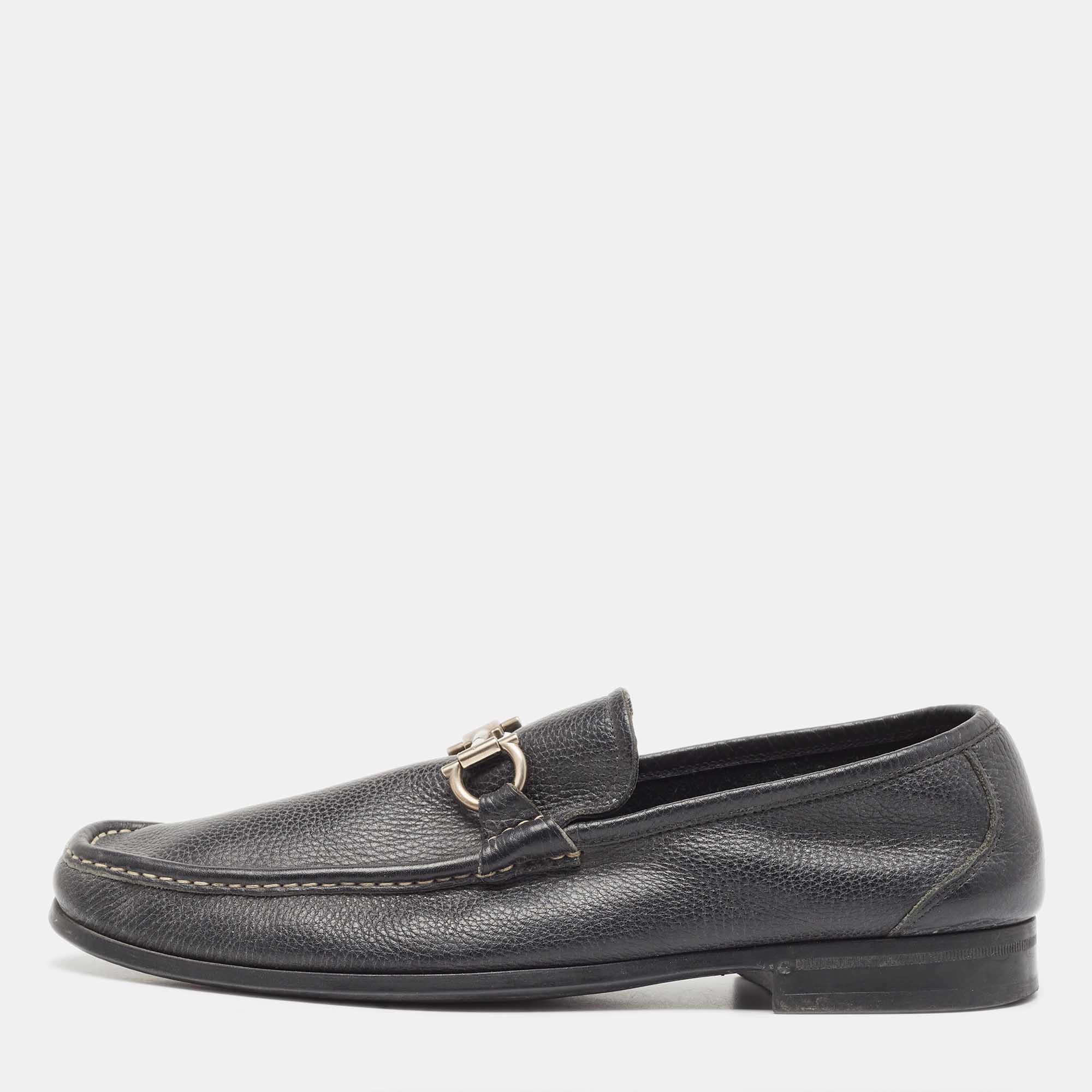 Salvatore ferragamo black leather gancini driver loafers size 45