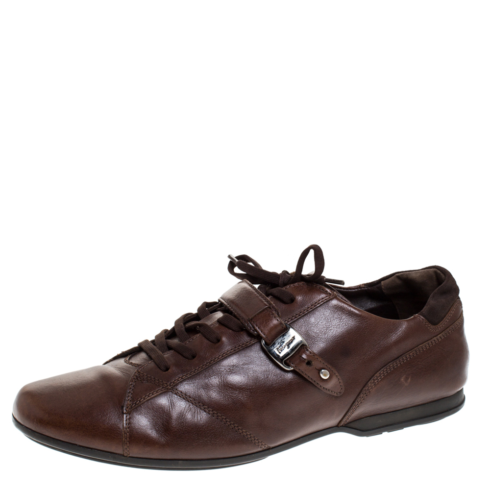 Salvatore ferragamo brown leather low top sneakers size 45.5
