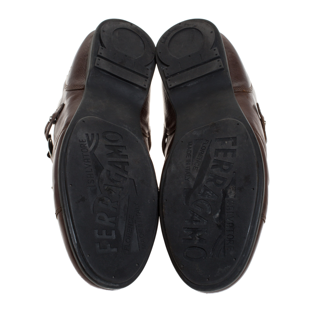Salvatore Ferragamo Brown Leather Low Top Sneakers Size 45.5