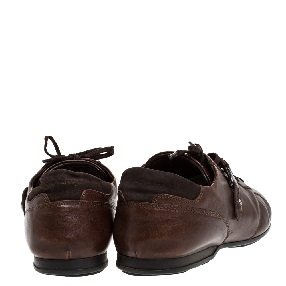 Salvatore Ferragamo Brown Leather Low Top Sneakers Size 45.5