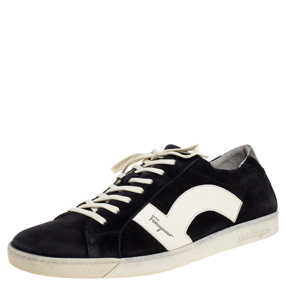 

Salvatore Ferragamo Black/White Leather and Suede Low Top Sneakers Size
