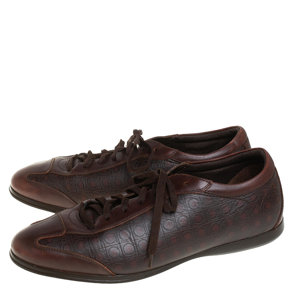 Salvatore Ferragamo Brown Leather Low Top Sneakers Size 44