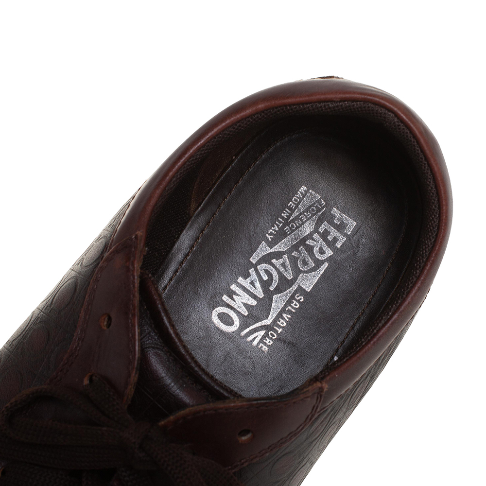 Salvatore Ferragamo Brown Leather Low Top Sneakers Size 44